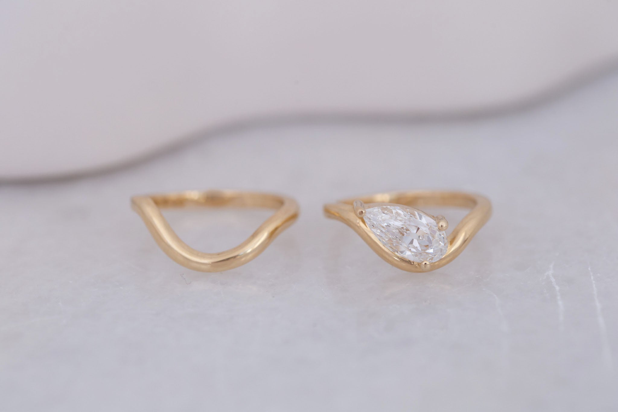 Townes Ring | Lab Pear Cut Diamond Solitaire Curved Band Engagement Ring + Wedding Band Set 1.67 ct | 14k Recycled Gold | One of a Kind