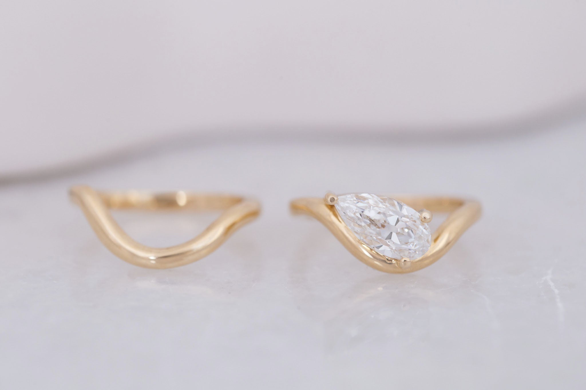 Townes Ring | Lab Pear Cut Diamond Solitaire Curved Band Engagement Ring + Wedding Band Set 1.67 ct | 14k Recycled Gold | One of a Kind