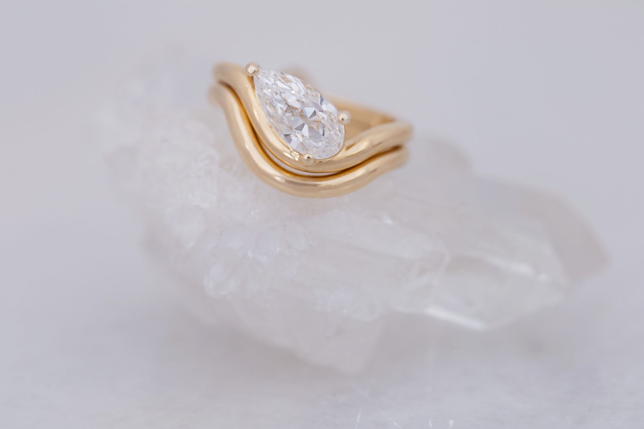 Townes Ring | Lab Pear Cut Diamond Solitaire Curved Band Engagement Ring + Wedding Band Set 1.67 ct | 14k Recycled Gold | One of a Kind