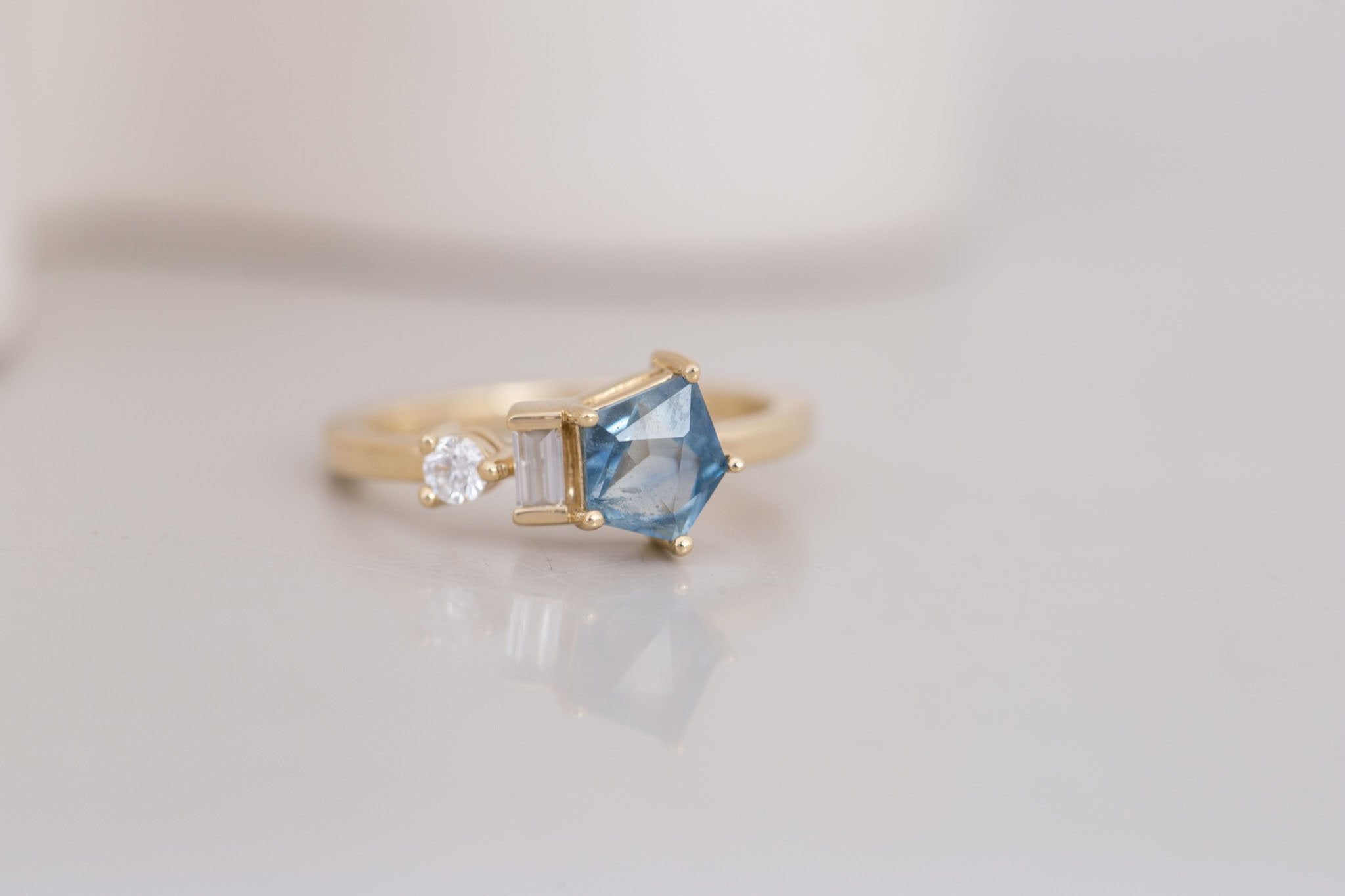Sireli Ring | Geocut Blue Sapphire + Diamond Cluster Engagement Ring 1.17 ct | 14k Recycled Gold | One of a Kind