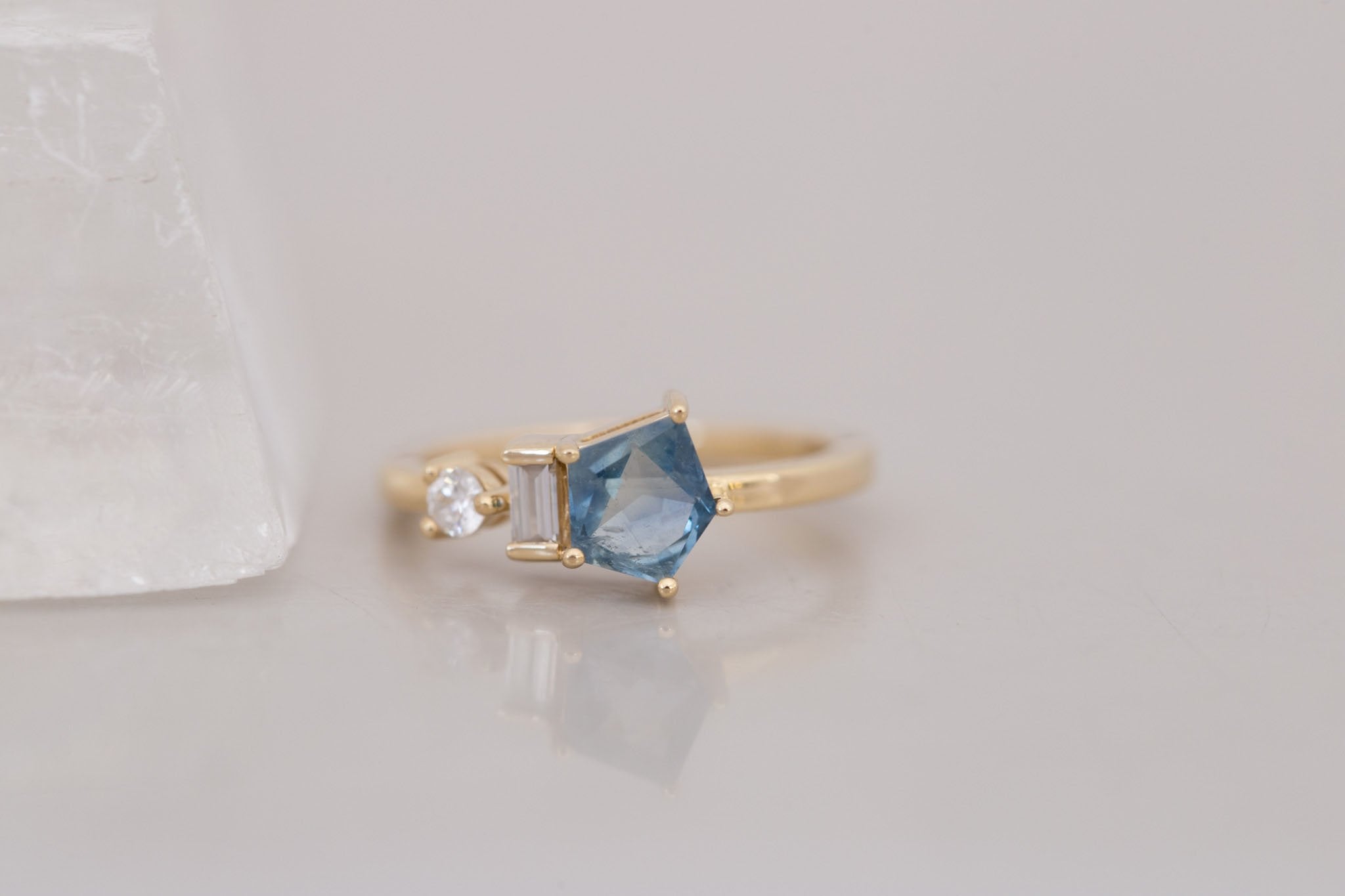 Sireli Ring | Geocut Blue Sapphire + Diamond Cluster Engagement Ring 1.17 ct | 14k Recycled Gold | One of a Kind