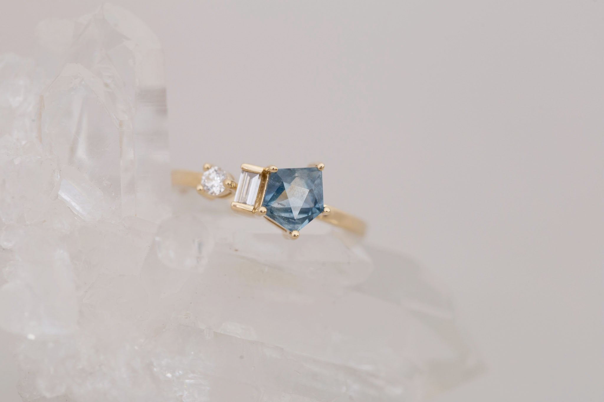 Sireli Ring | Geocut Blue Sapphire + Diamond Cluster Engagement Ring 1.17 ct | 14k Recycled Gold | One of a Kind