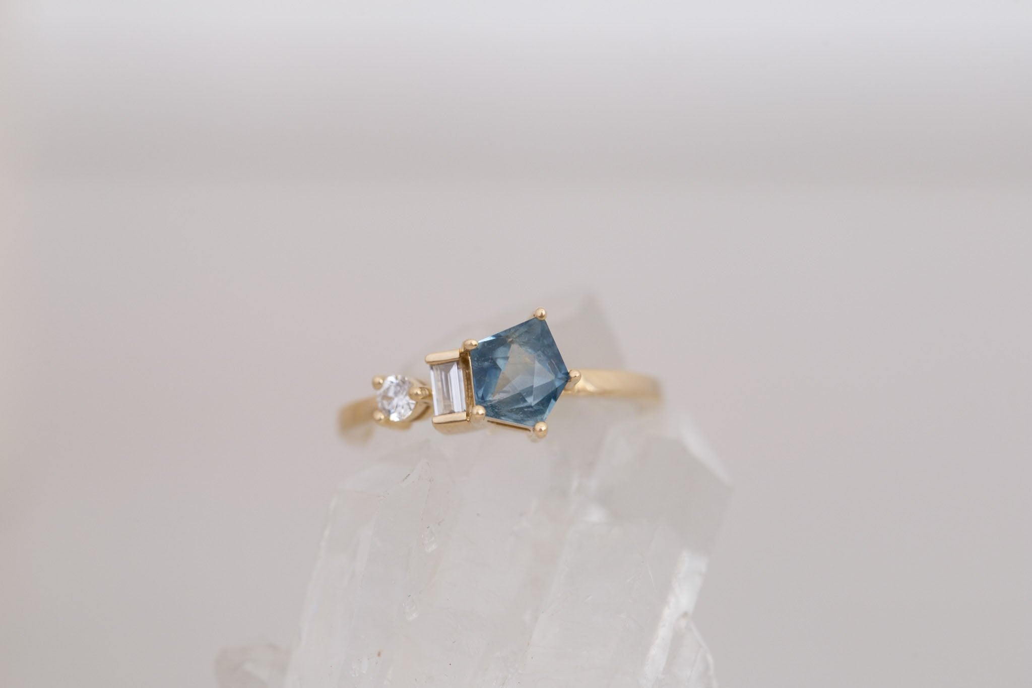 Sireli Ring | Geocut Blue Sapphire + Diamond Cluster Engagement Ring 1.17 ct | 14k Recycled Gold | One of a Kind