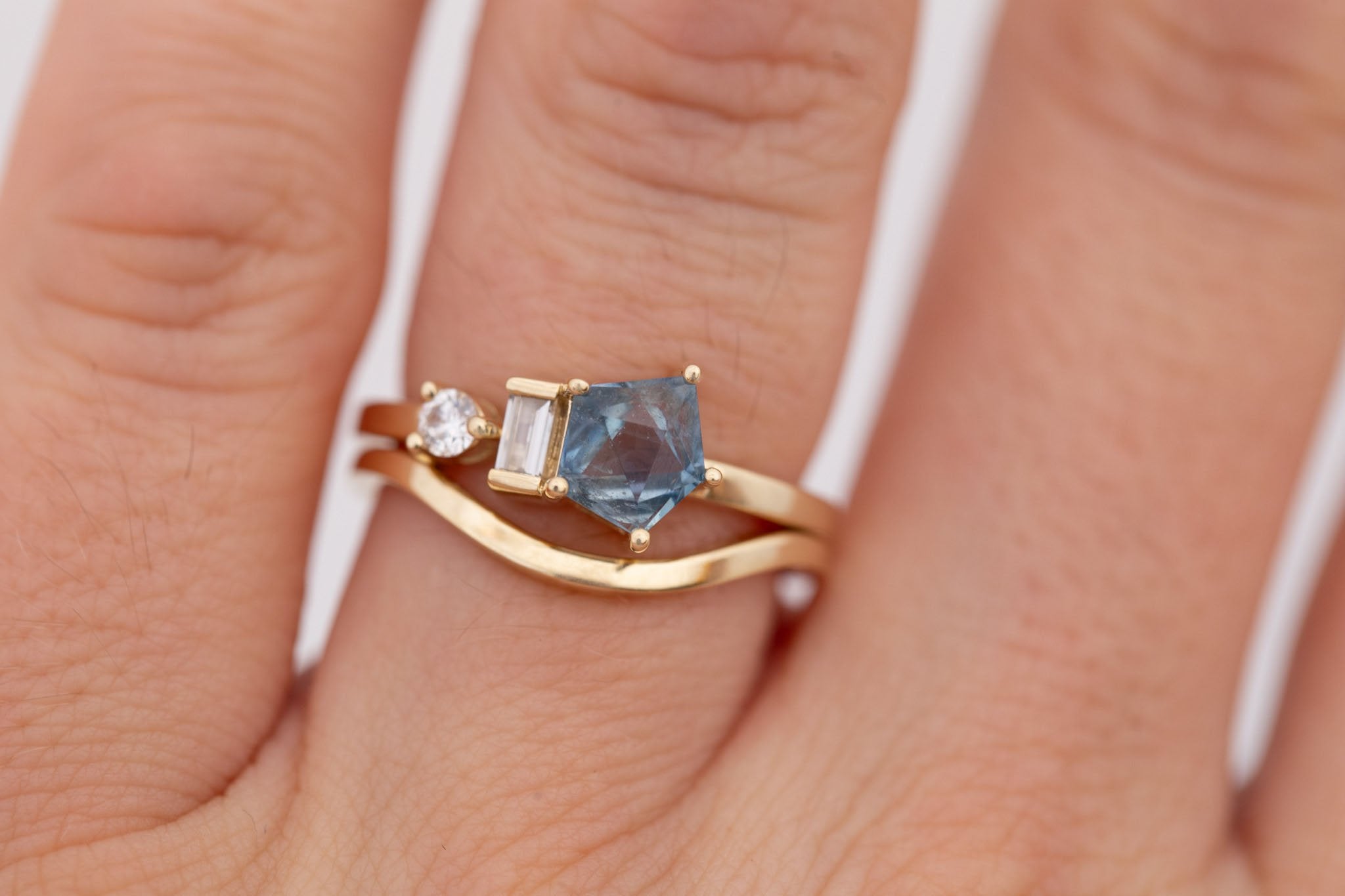 Sireli Ring | Geocut Blue Sapphire + Diamond Cluster Engagement Ring 1.17 ct | 14k Recycled Gold | One of a Kind