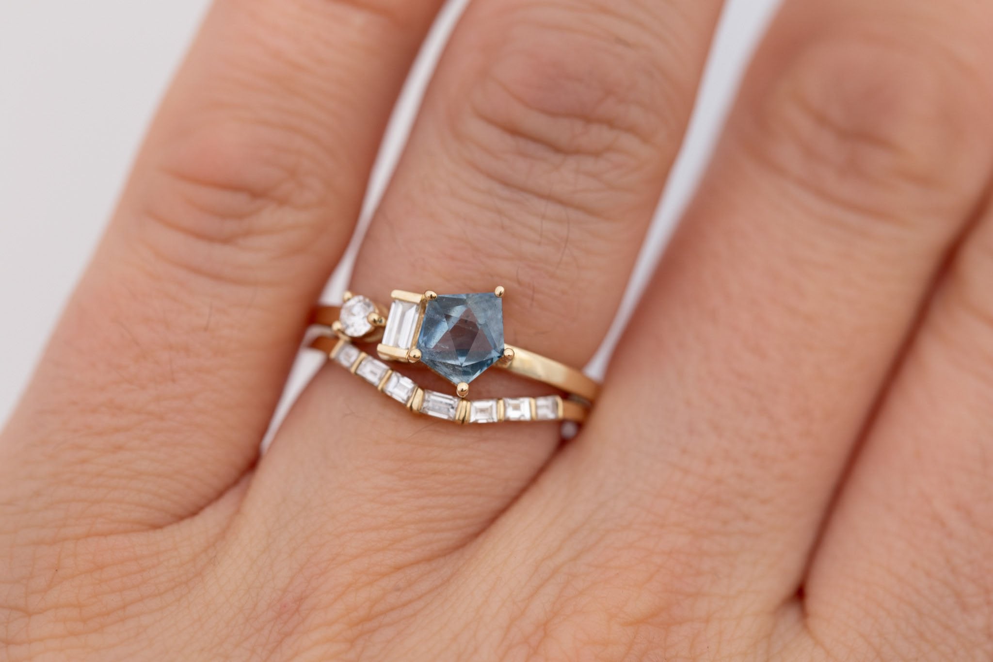 Sireli Ring | Geocut Blue Sapphire + Diamond Cluster Engagement Ring 1.17 ct | 14k Recycled Gold | One of a Kind