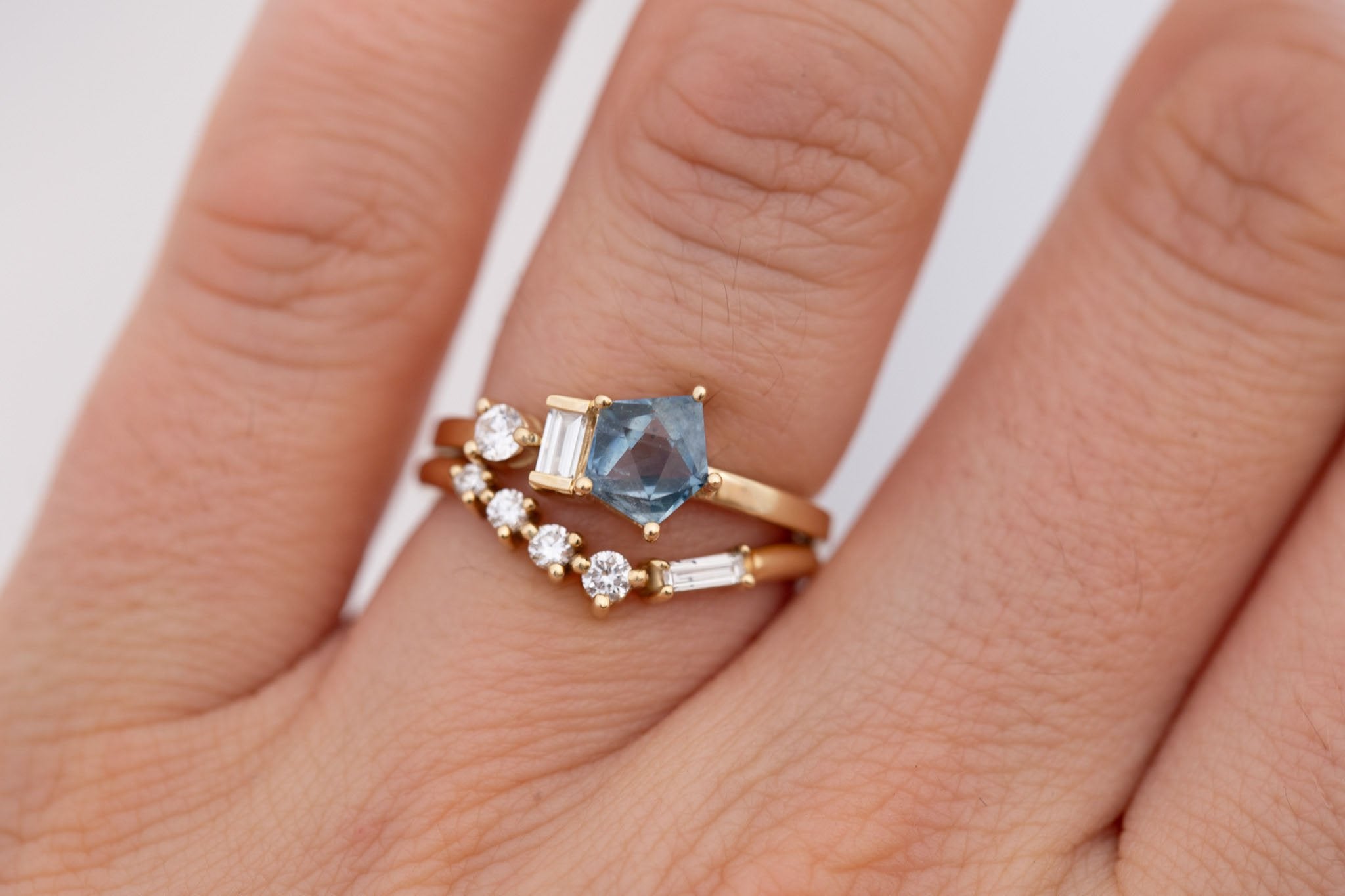 Sireli Ring | Geocut Blue Sapphire + Diamond Cluster Engagement Ring 1.17 ct | 14k Recycled Gold | One of a Kind