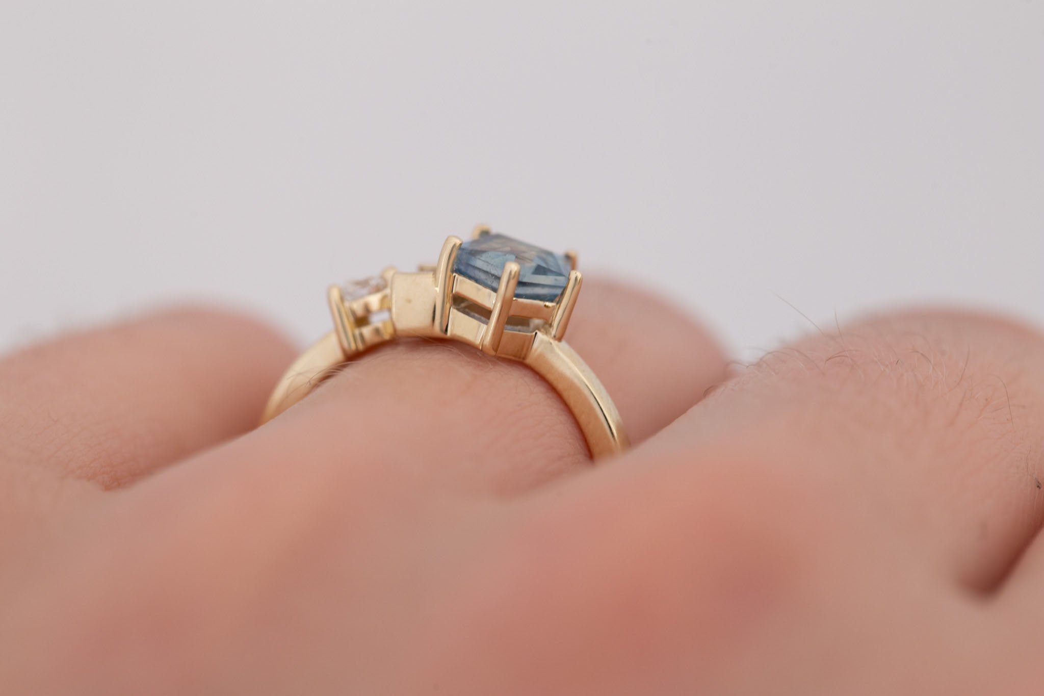 Sireli Ring | Geocut Blue Sapphire + Diamond Cluster Engagement Ring 1.17 ct | 14k Recycled Gold | One of a Kind