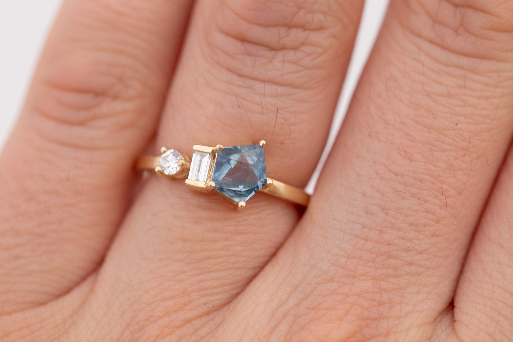 Sireli Ring | Geocut Blue Sapphire + Diamond Cluster Engagement Ring 1.17 ct | 14k Recycled Gold | One of a Kind