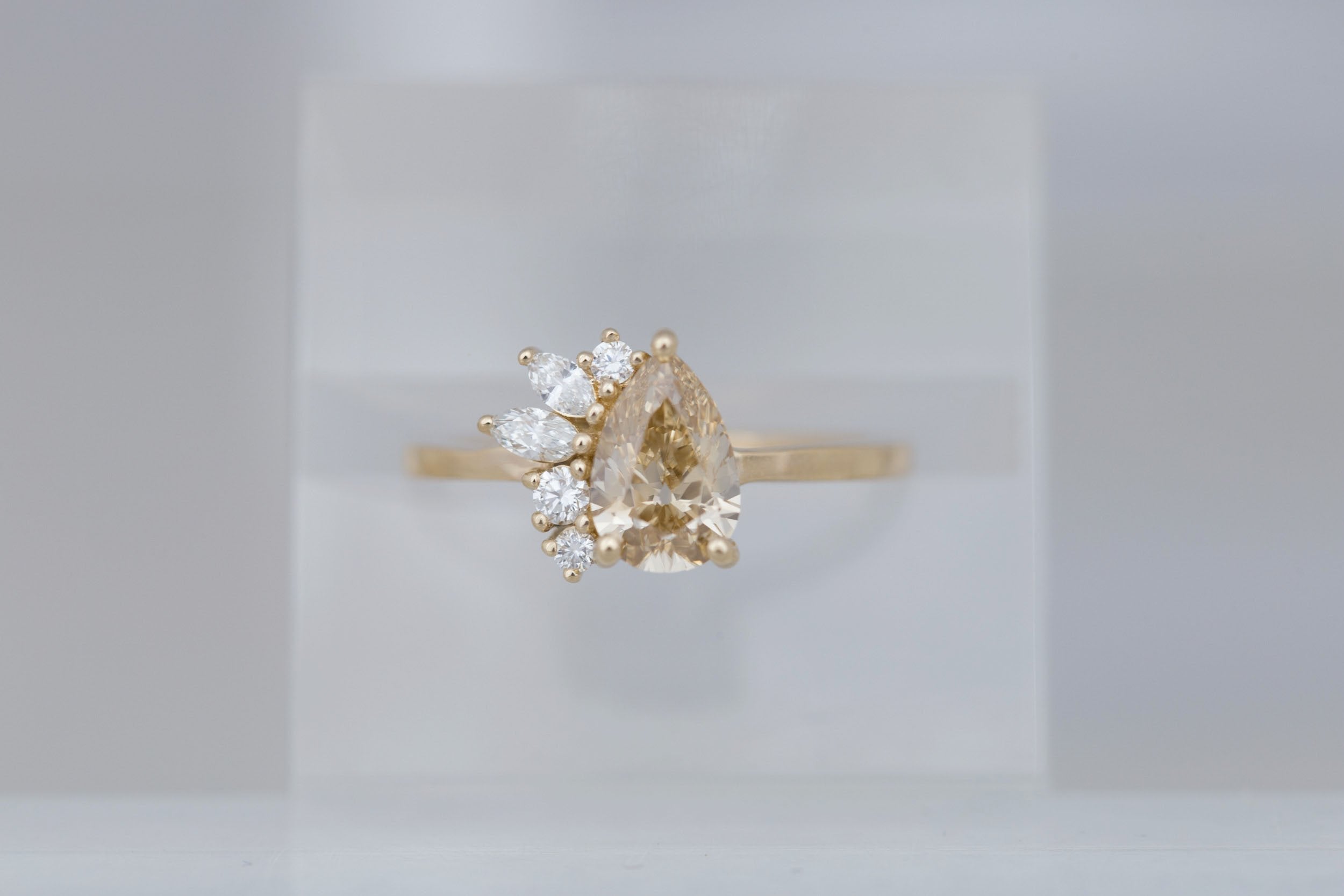 Dahlia Ring | Champagne Pear Cut Diamond + Diamond Cluster Engagement Ring 1.17 ct | 14k Recycled Gold | One of a Kind