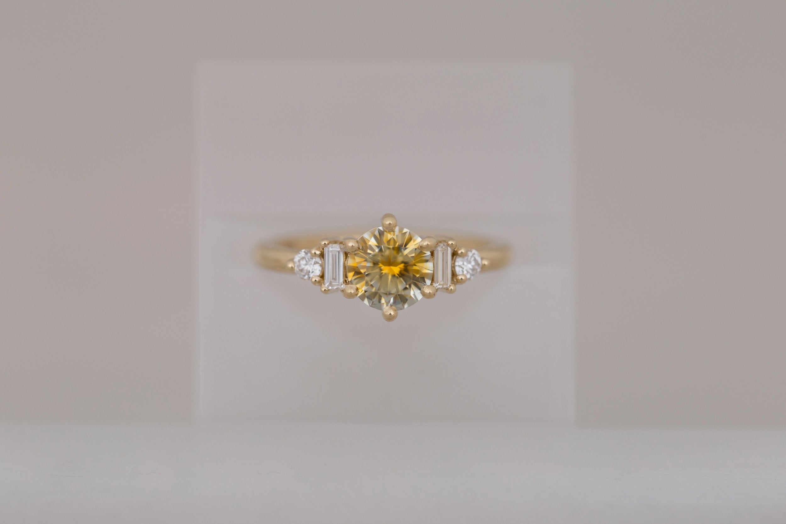 Alsea Ring | Bicolor Montana Sapphire + Baguette and Round Diamond Accent Engagement Ring 1.21 ct | 14k Recycled Gold | One of a Kind