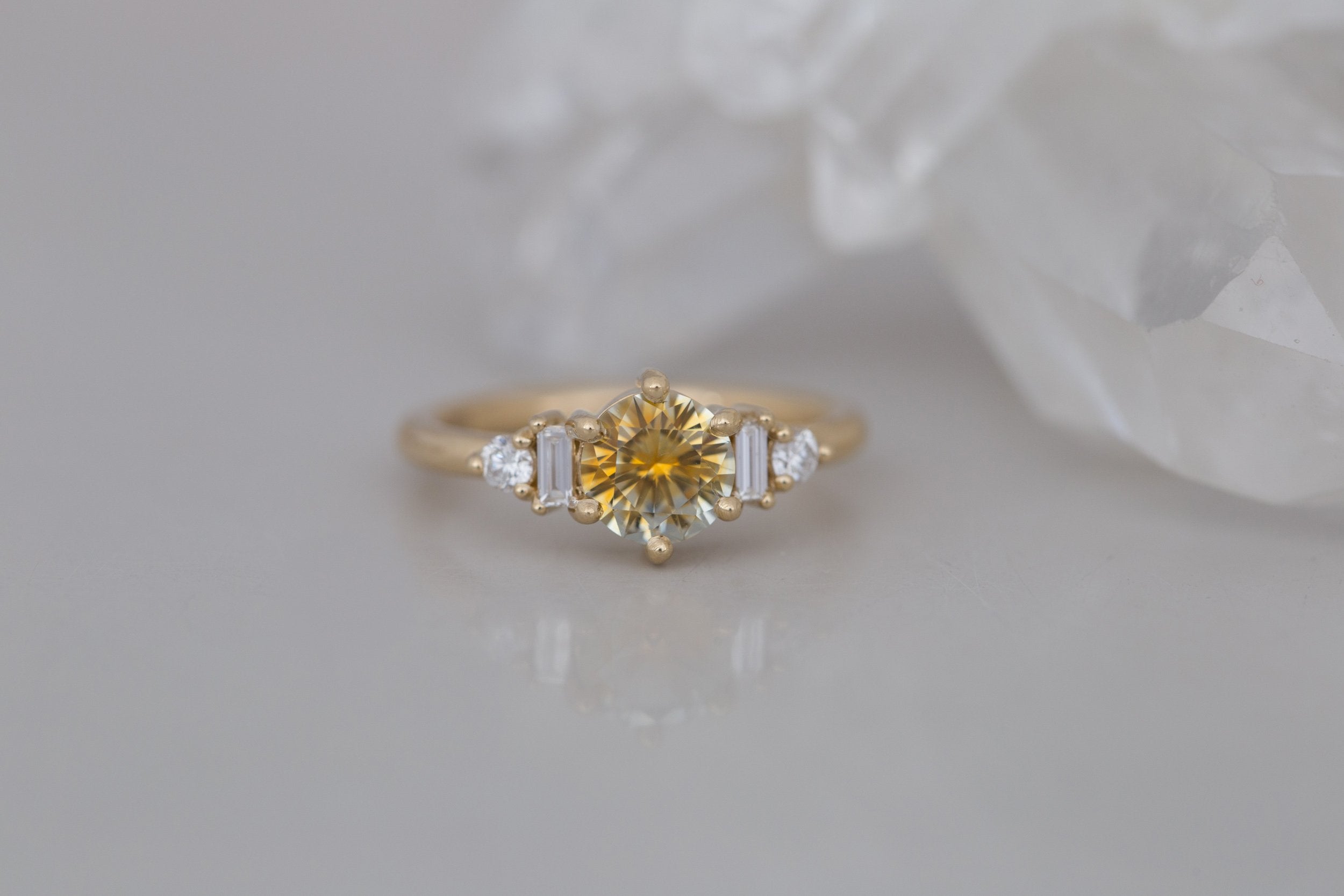 Alsea Ring | Bicolor Montana Sapphire + Baguette and Round Diamond Accent Engagement Ring 1.21 ct | 14k Recycled Gold | One of a Kind