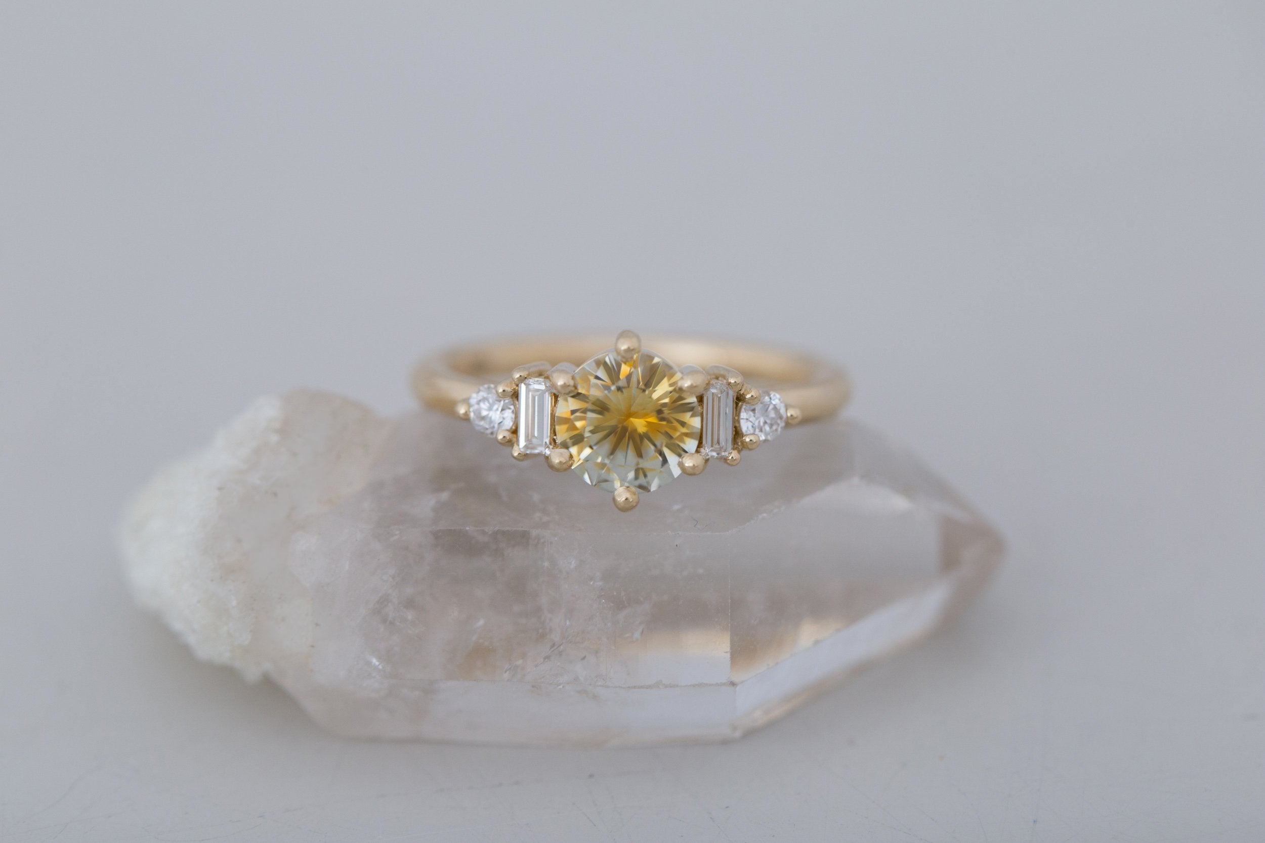 Alsea Ring | Bicolor Montana Sapphire + Baguette and Round Diamond Accent Engagement Ring 1.21 ct | 14k Recycled Gold | One of a Kind