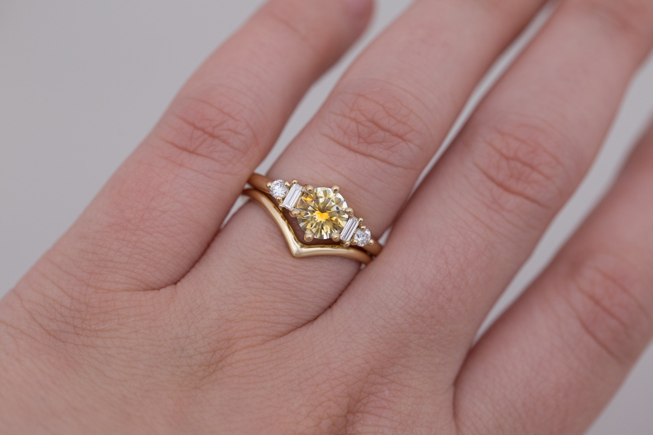 Alsea Ring | Bicolor Montana Sapphire + Baguette and Round Diamond Accent Engagement Ring 1.21 ct | 14k Recycled Gold | One of a Kind