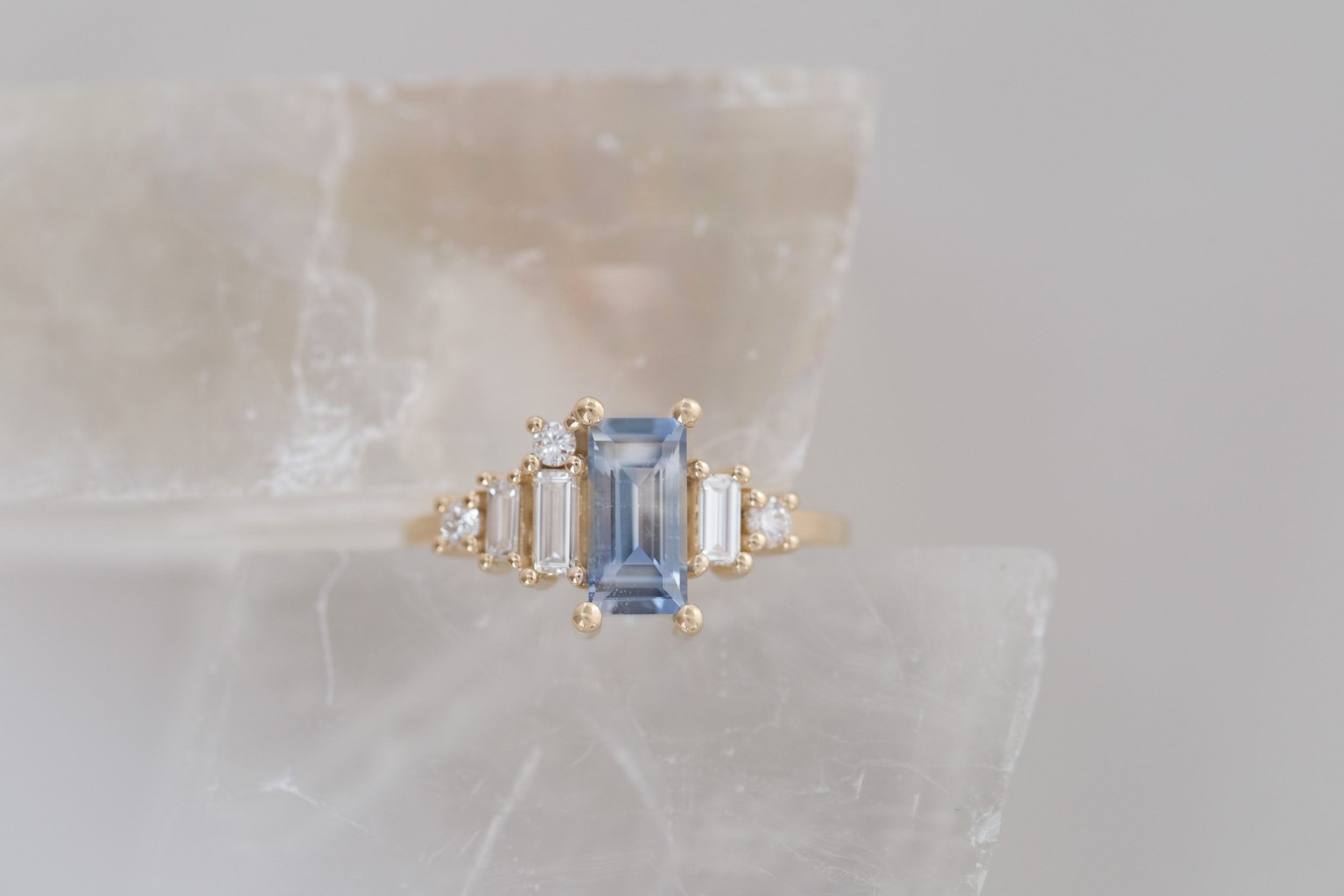 Atlas Ring | Bicolor Sapphire Baguette + Diamond Cluster Engagement Ring 1.21 ct | 14k Recycled Gold | One of a Kind