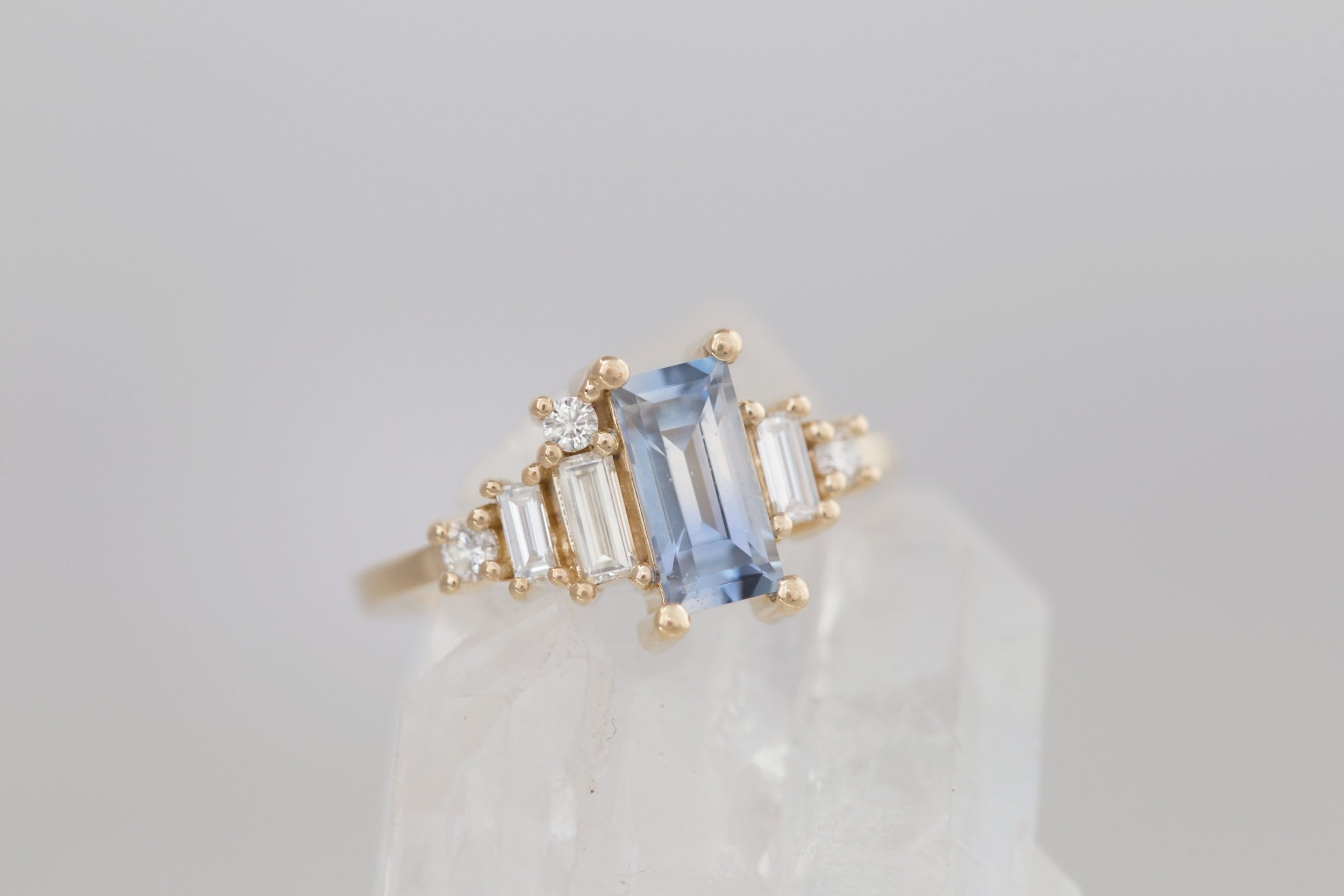 Atlas Ring | Bicolor Sapphire Baguette + Diamond Cluster Engagement Ring 1.21 ct | 14k Recycled Gold | One of a Kind