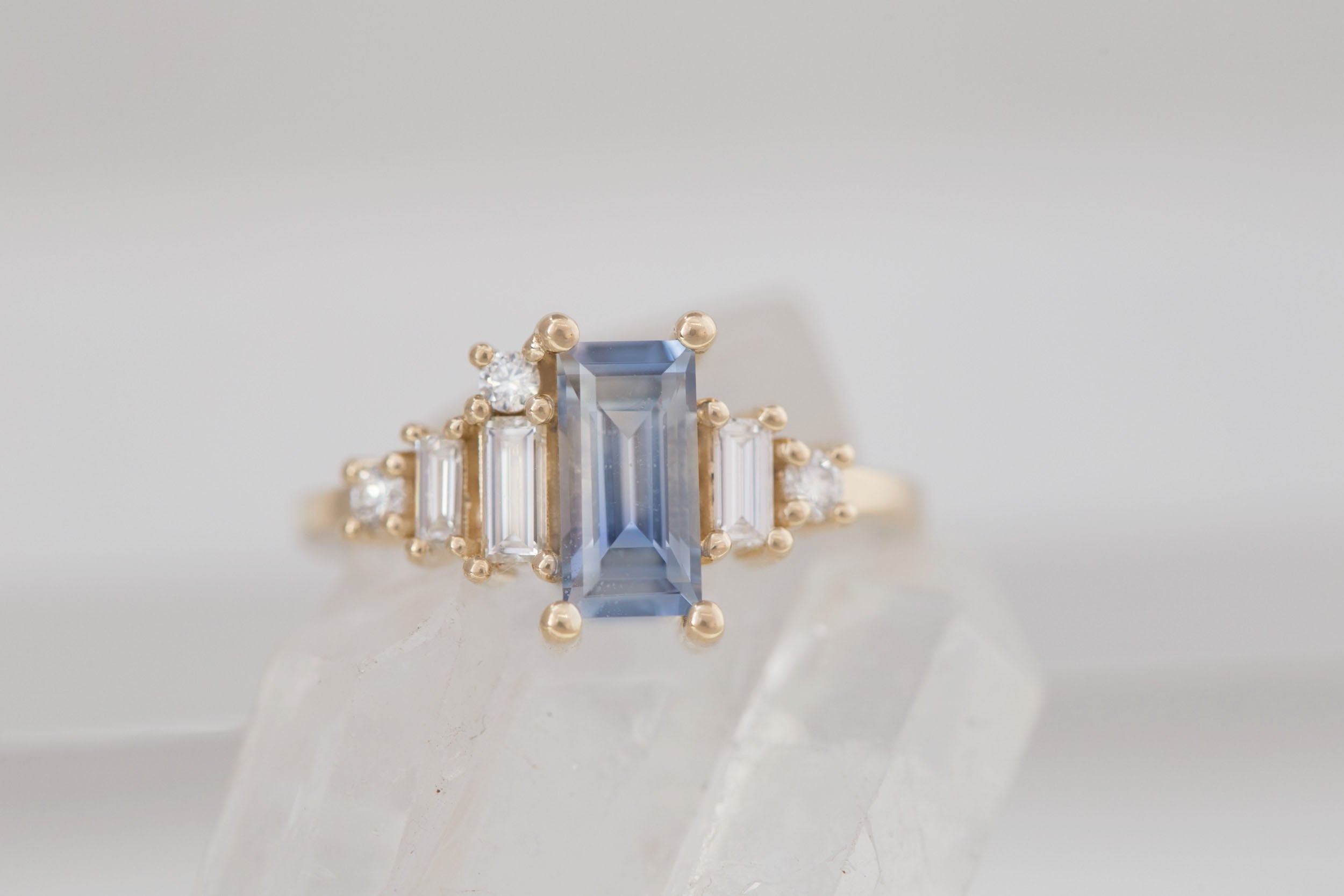 Atlas Ring | Bicolor Sapphire Baguette + Diamond Cluster Engagement Ring 1.21 ct | 14k Recycled Gold | One of a Kind