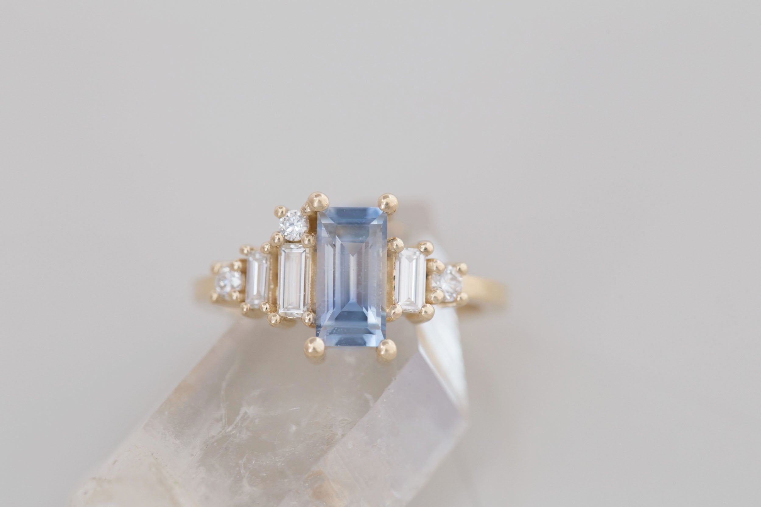 Atlas Ring | Bicolor Sapphire Baguette + Diamond Cluster Engagement Ring 1.21 ct | 14k Recycled Gold | One of a Kind