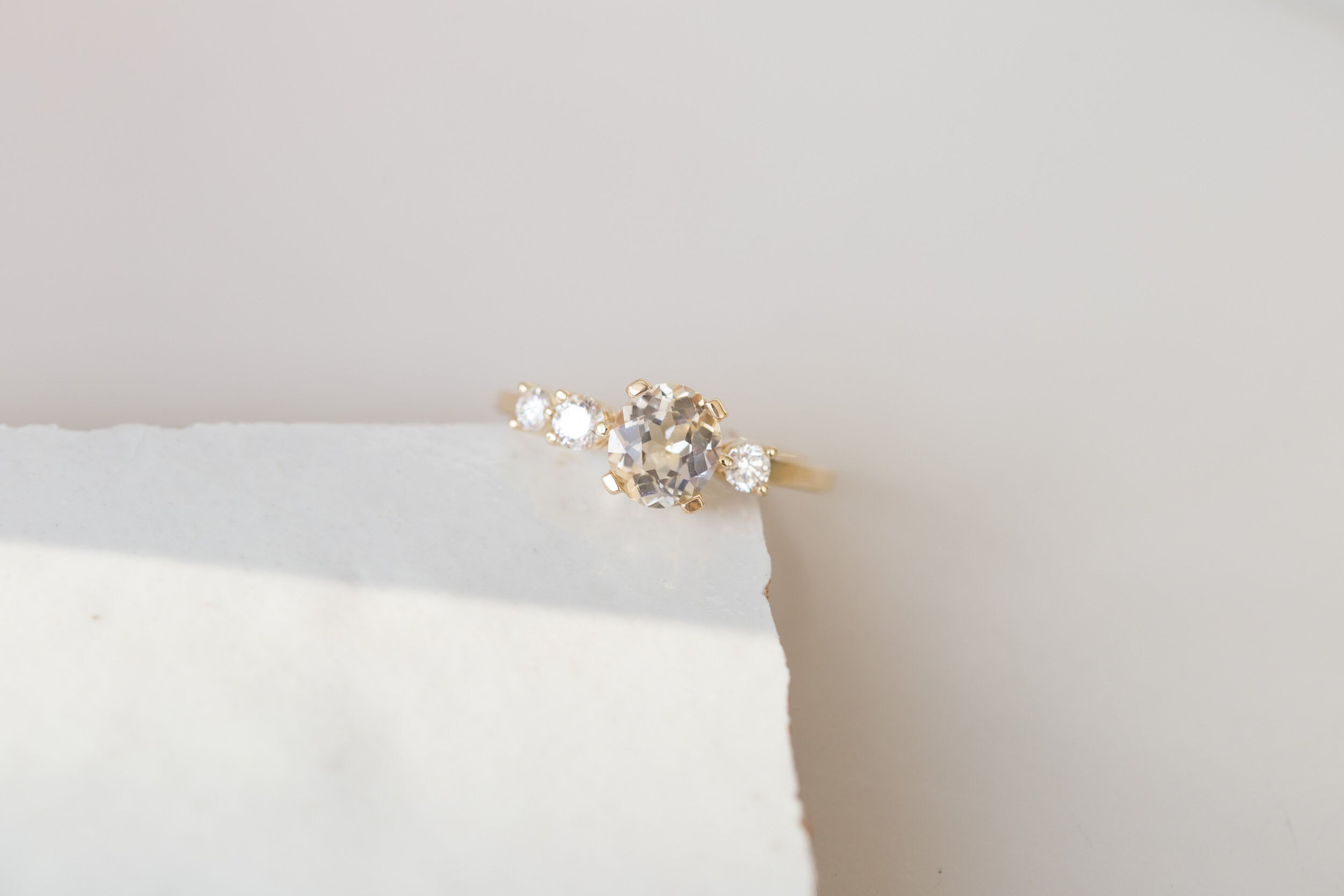 Cassia Ring | Bicolor Oval Sapphire + Diamond Asymmetrical Engagement Ring | 14k Recycled Gold | One of a Kind