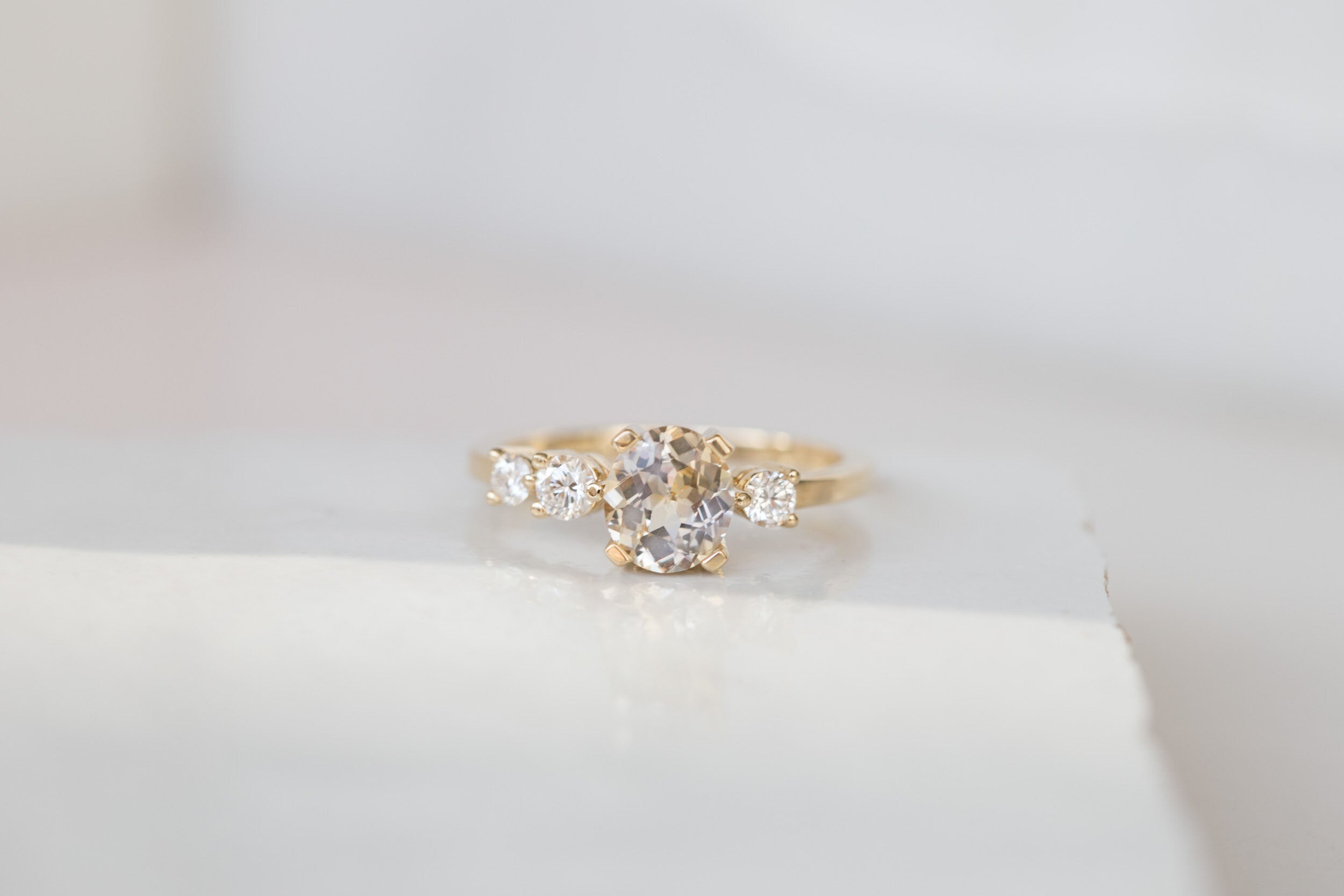 Cassia Ring | Bicolor Oval Sapphire + Diamond Asymmetrical Engagement Ring | 14k Recycled Gold | One of a Kind