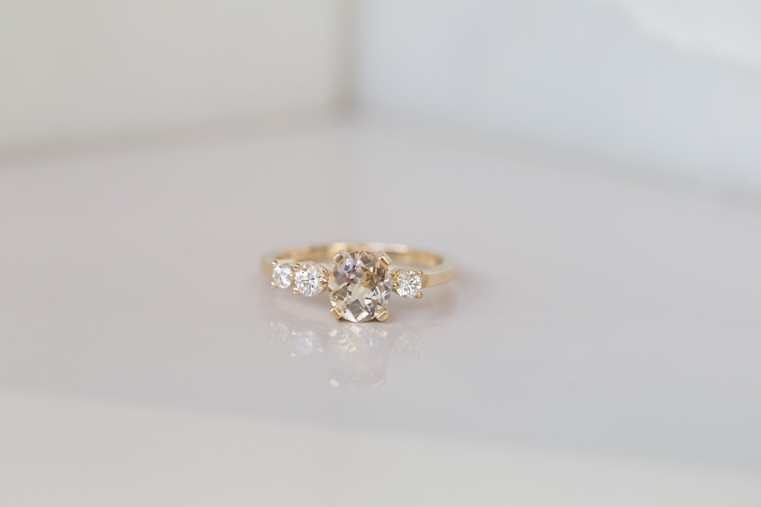 Cassia Ring | Bicolor Oval Sapphire + Diamond Asymmetrical Engagement Ring | 14k Recycled Gold | One of a Kind