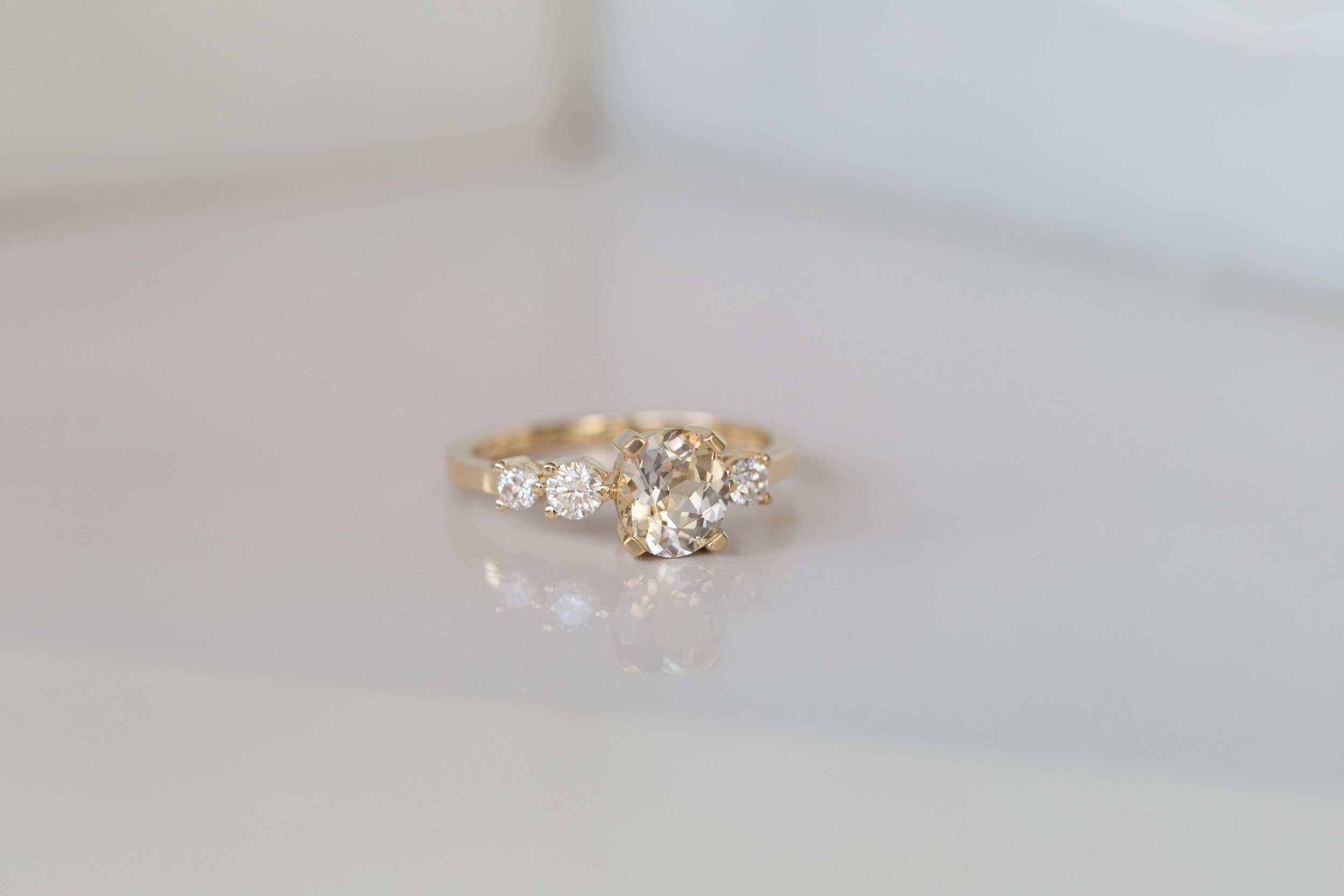 Cassia Ring | Bicolor Oval Sapphire + Diamond Asymmetrical Engagement Ring | 14k Recycled Gold | One of a Kind