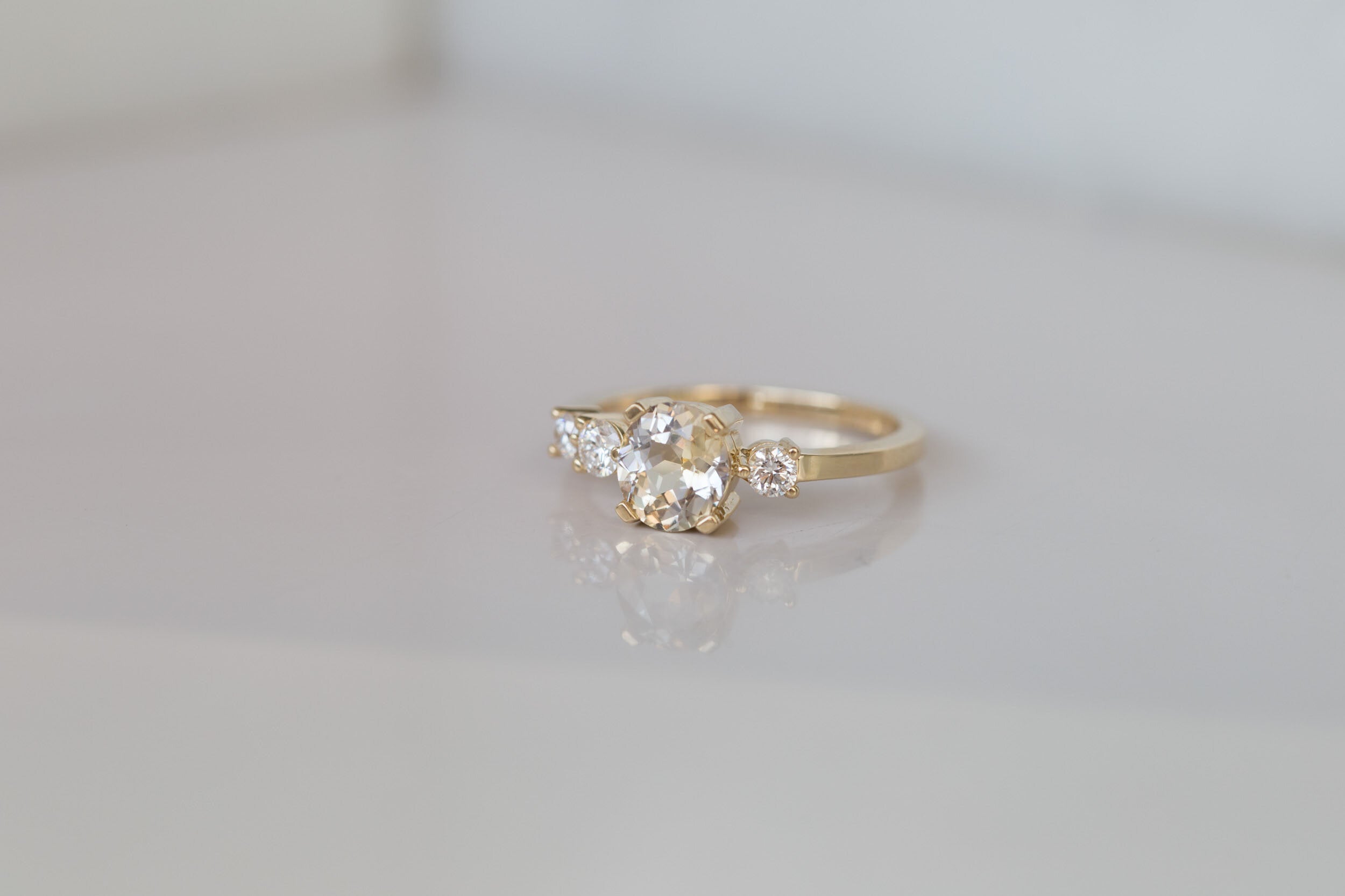 Cassia Ring | Bicolor Oval Sapphire + Diamond Asymmetrical Engagement Ring | 14k Recycled Gold | One of a Kind