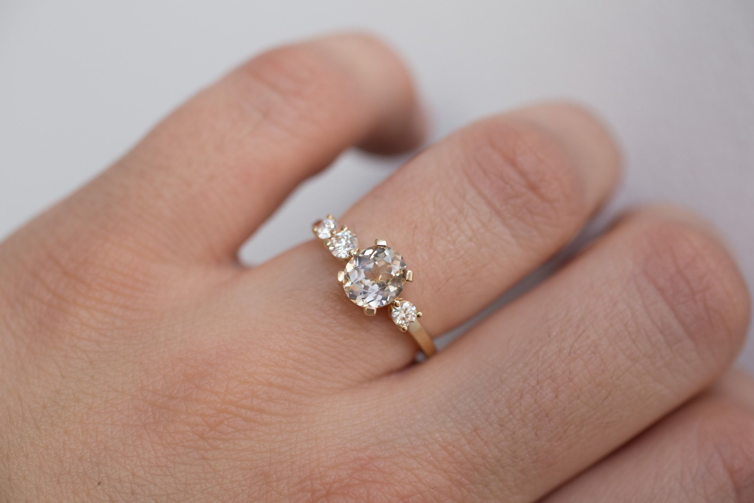 Cassia Ring | Bicolor Oval Sapphire + Diamond Asymmetrical Engagement Ring | 14k Recycled Gold | One of a Kind