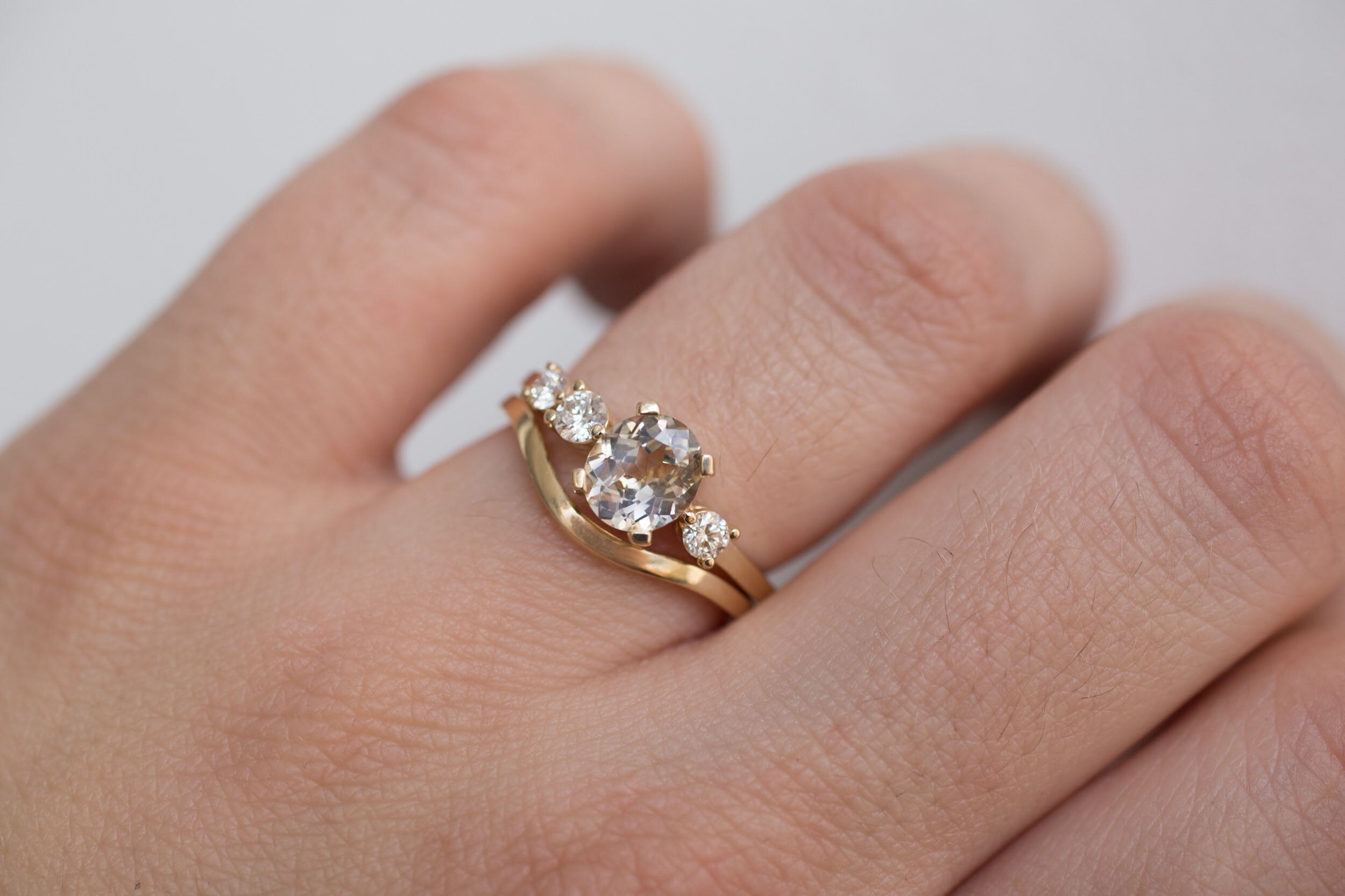 Cassia Ring | Bicolor Oval Sapphire + Diamond Asymmetrical Engagement Ring | 14k Recycled Gold | One of a Kind