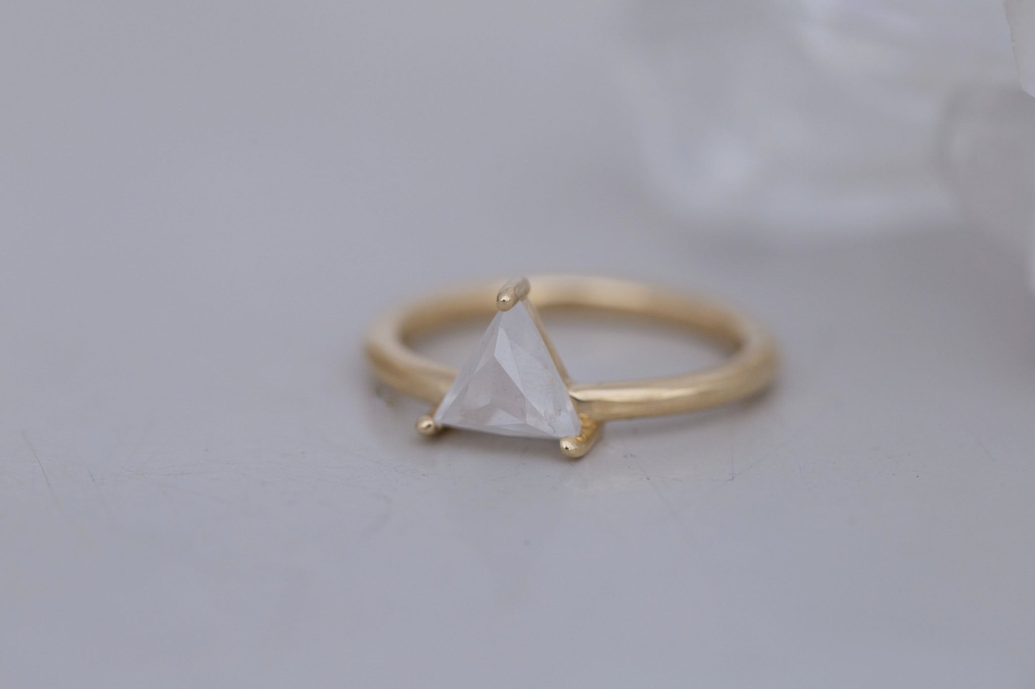 Briar Ring | Icy Diamond Triangle Solitaire Engagement Ring 1.23 ct | 14k Recycled Gold | One of a Kind