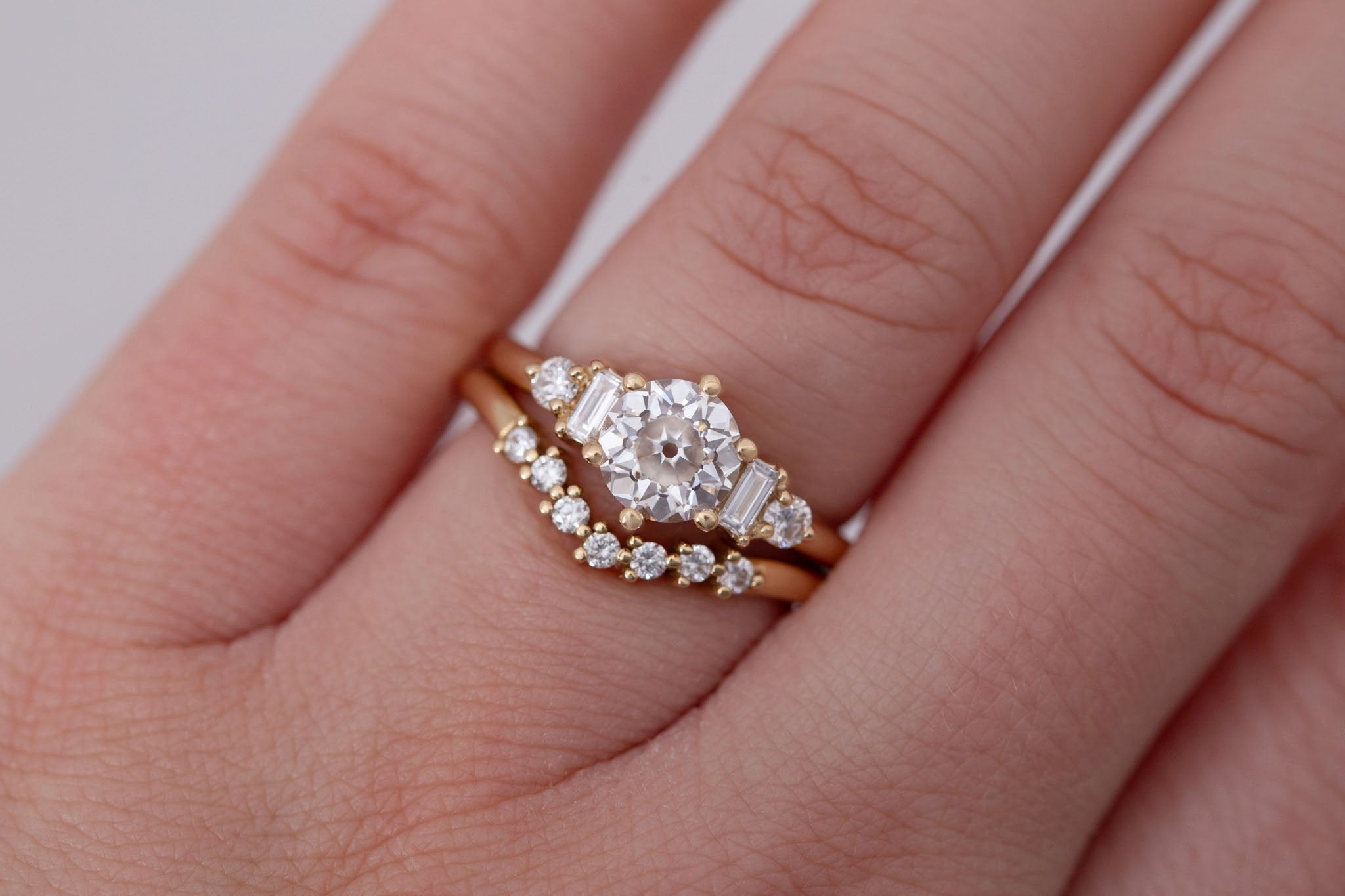 Alsea Ring | Lab Antique Round Cut Diamond + Baguette and Round Lab Diamond Accents Engagement Ring 1.24 ct | 14k Recycled Gold | One of a Kind