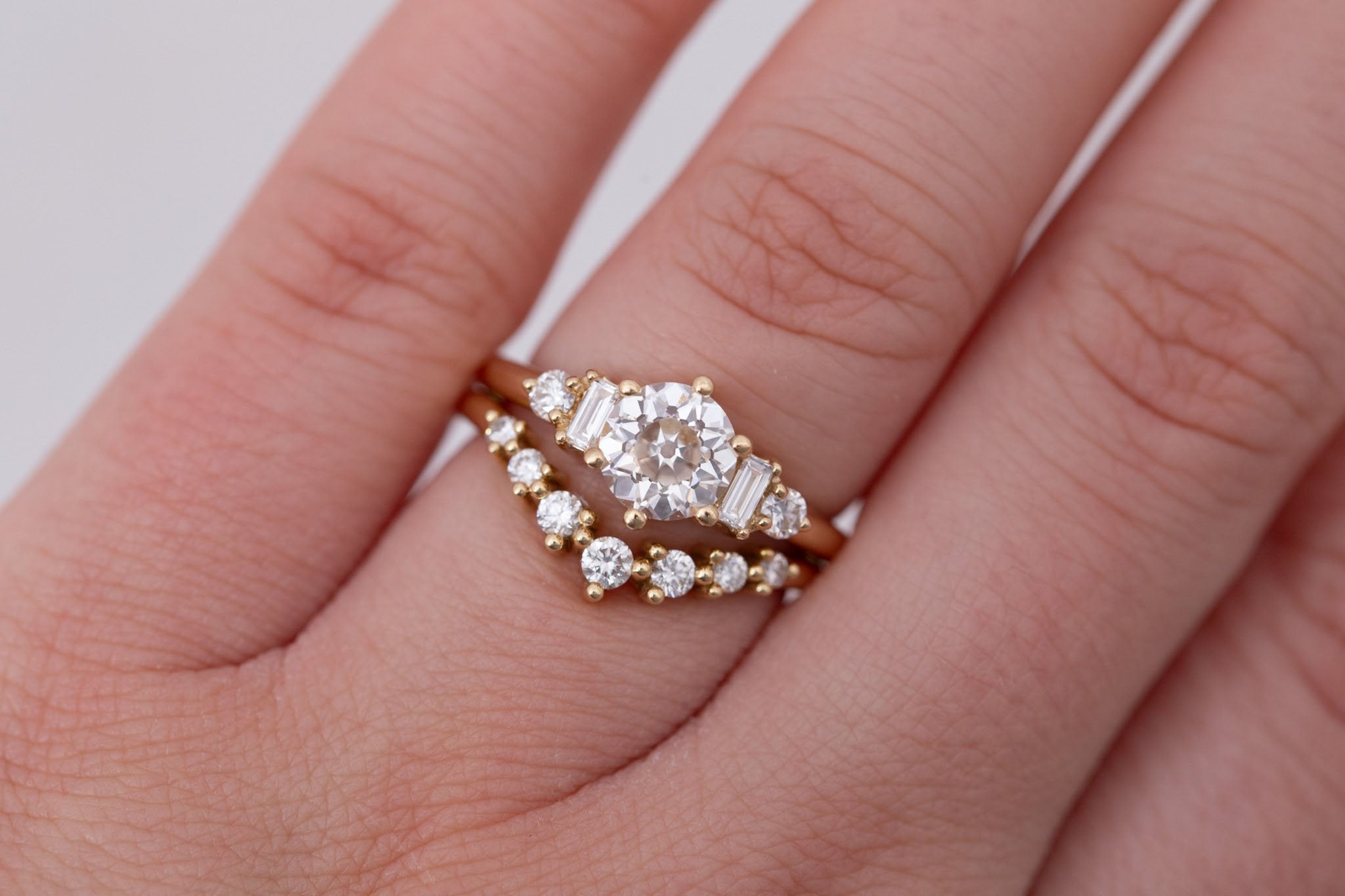 Alsea Ring | Lab Antique Round Cut Diamond + Baguette and Round Lab Diamond Accents Engagement Ring 1.24 ct | 14k Recycled Gold | One of a Kind