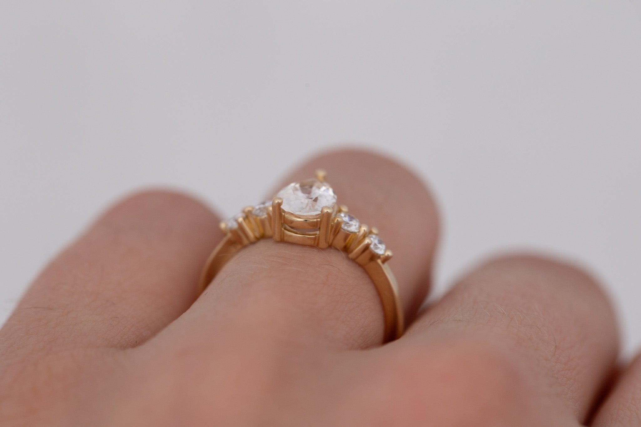 Arbor Ring | Icy Blush Pear Sapphire + Round Diamond Accent Engagement Ring 1.24 ct | 14k Recycled Gold | One of a Kind