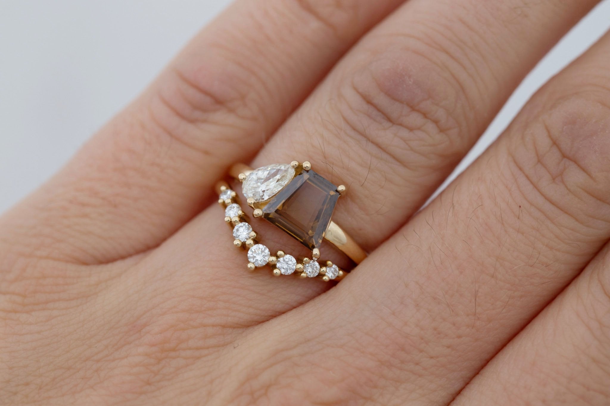 Liana Ring | Champagne Trapezoid Diamond + Pear Diamond Engagement Ring 1.27 ct | 14k Recycled Gold | One of a Kind