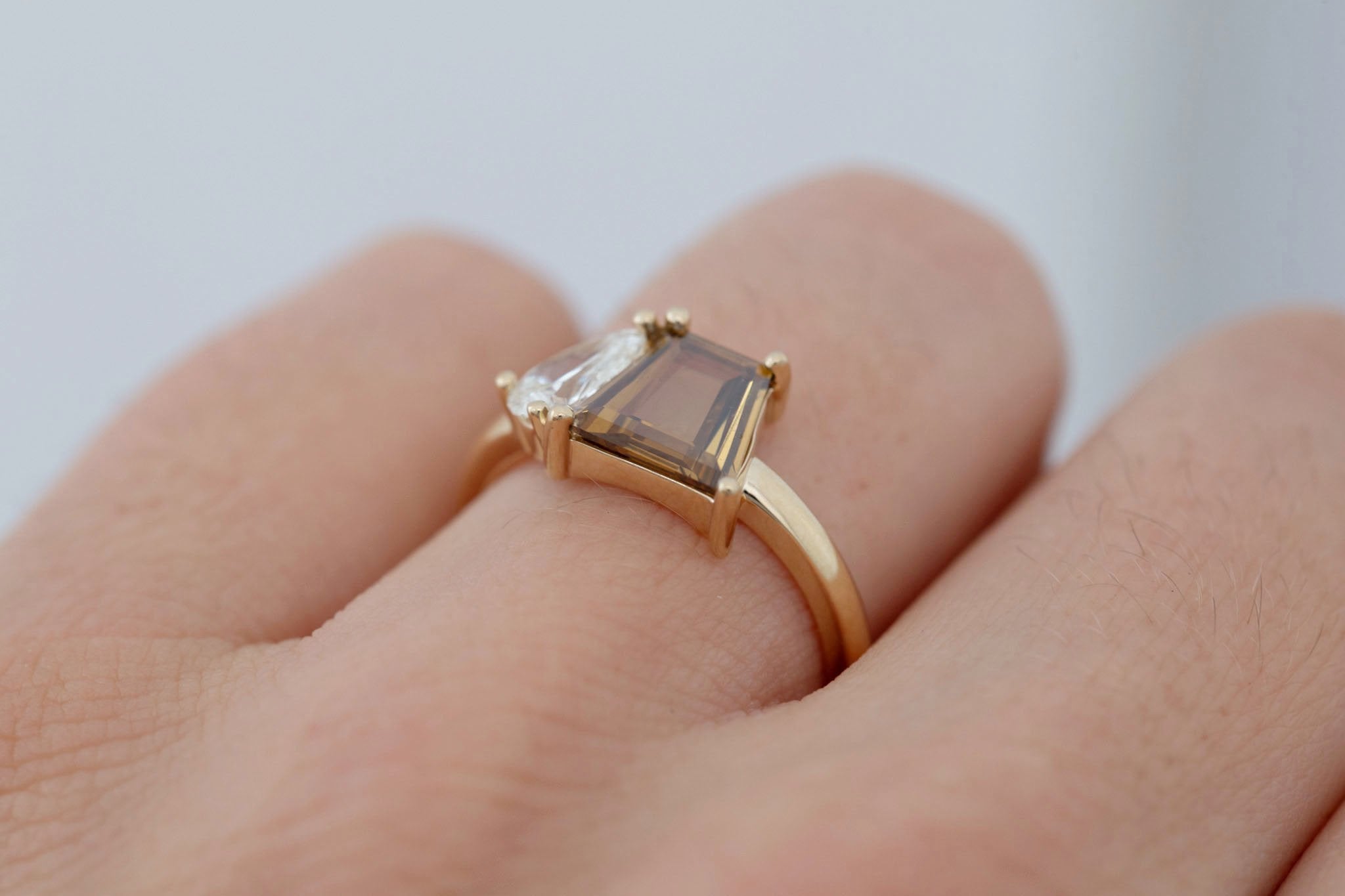 Liana Ring | Champagne Trapezoid Diamond + Pear Diamond Engagement Ring 1.27 ct | 14k Recycled Gold | One of a Kind