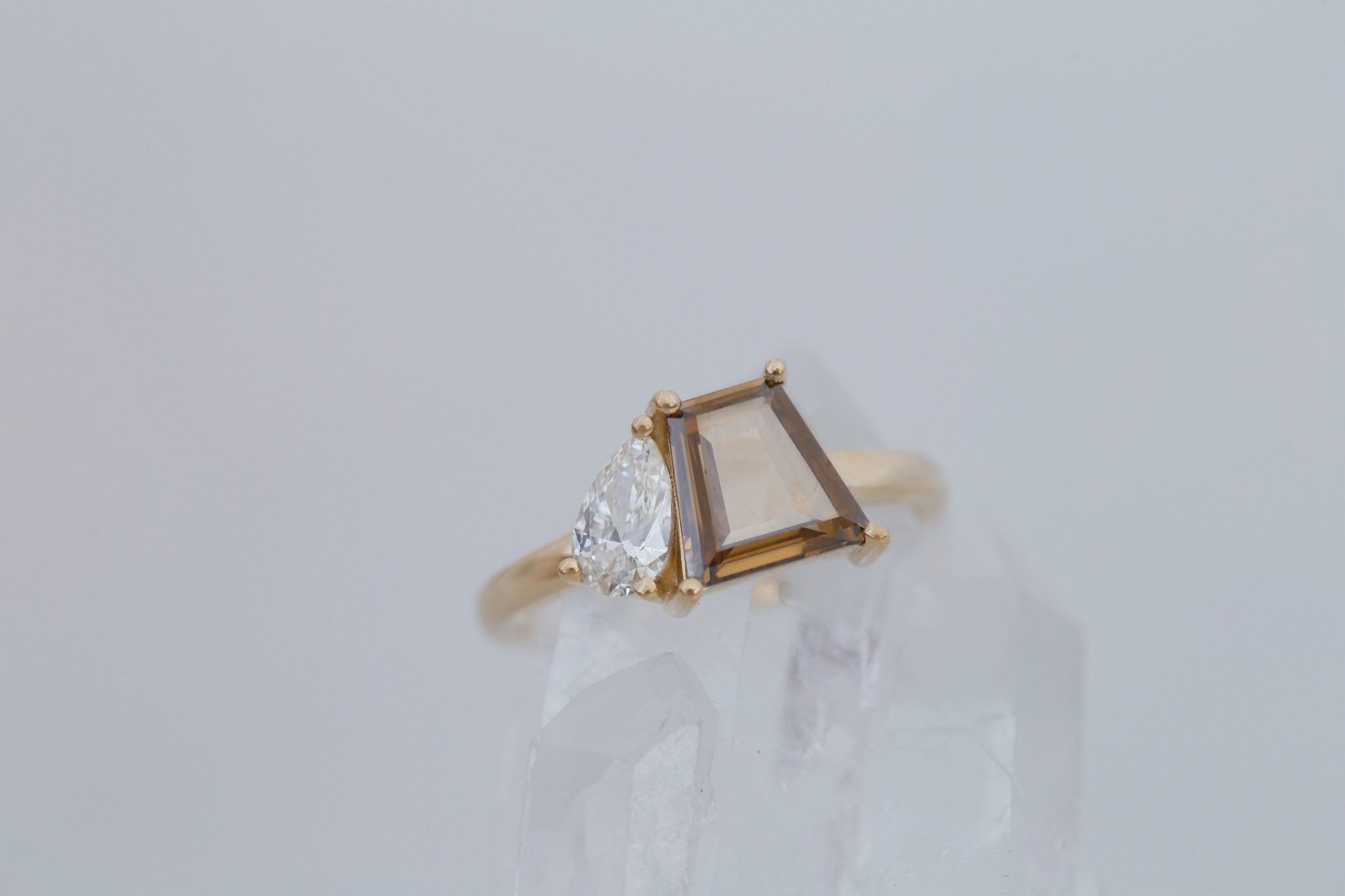 Liana Ring | Champagne Trapezoid Diamond + Pear Diamond Engagement Ring 1.27 ct | 14k Recycled Gold | One of a Kind
