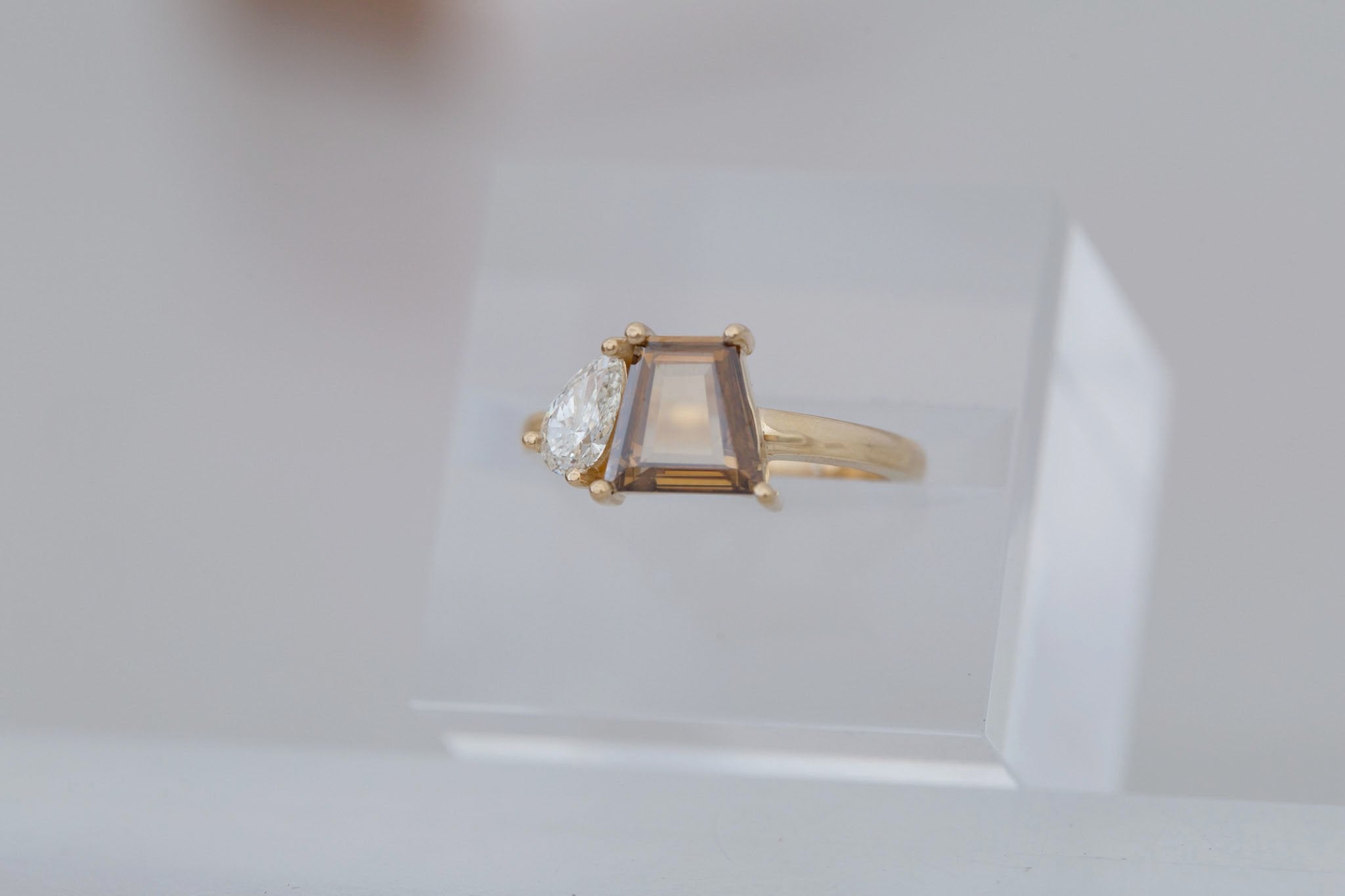 Liana Ring | Champagne Trapezoid Diamond + Pear Diamond Engagement Ring 1.27 ct | 14k Recycled Gold | One of a Kind