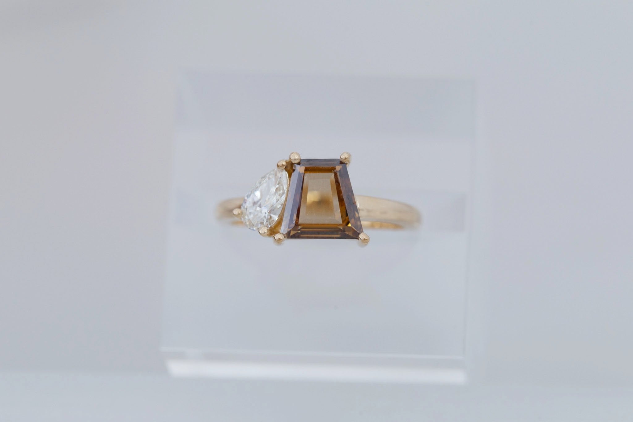Liana Ring | Champagne Trapezoid Diamond + Pear Diamond Engagement Ring 1.27 ct | 14k Recycled Gold | One of a Kind