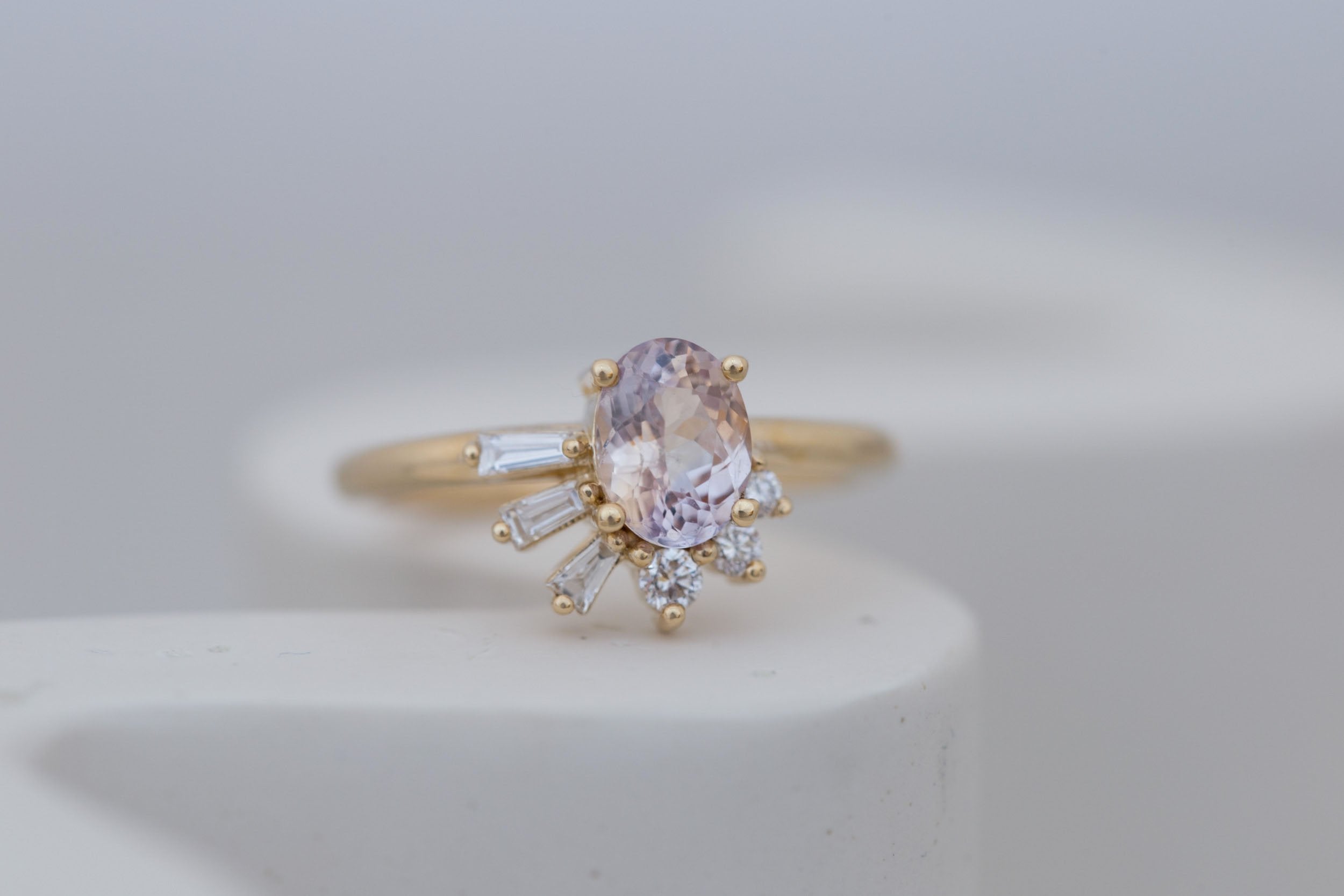 Sol Ring | Bicolor Oval Sapphire + Baguette and Round Diamond Cluster Engagement Ring 1.29 ct | 14k Recycled Gold | One of a Kind