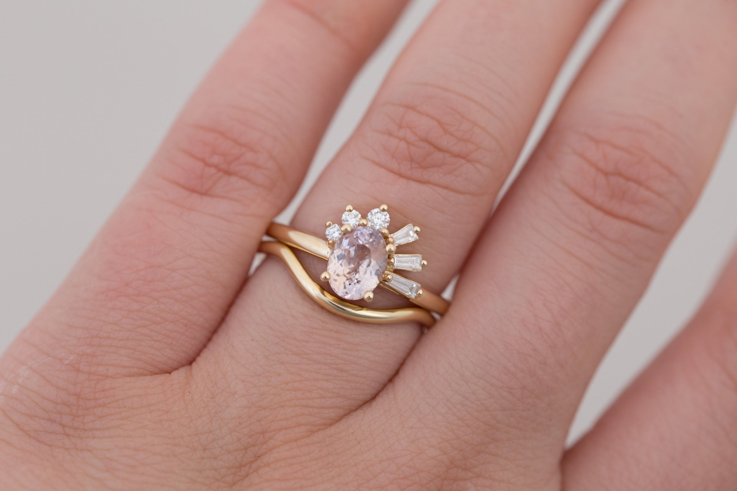 Sol Ring | Bicolor Oval Sapphire + Baguette and Round Diamond Cluster Engagement Ring 1.29 ct | 14k Recycled Gold | One of a Kind