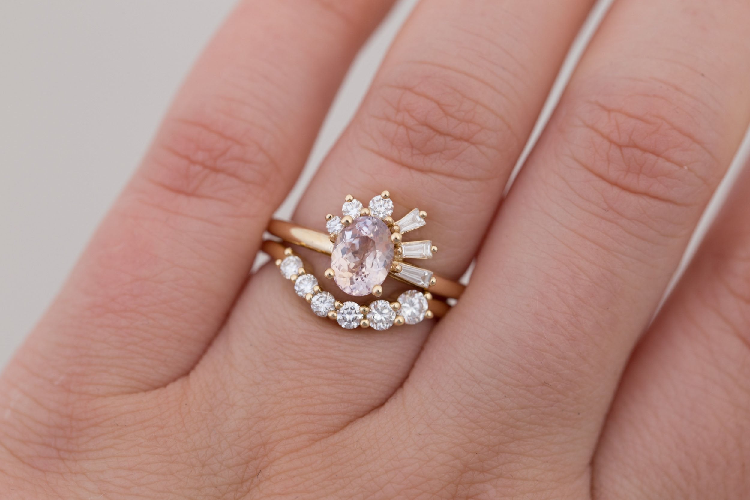 Sol Ring | Bicolor Oval Sapphire + Baguette and Round Diamond Cluster Engagement Ring 1.29 ct | 14k Recycled Gold | One of a Kind