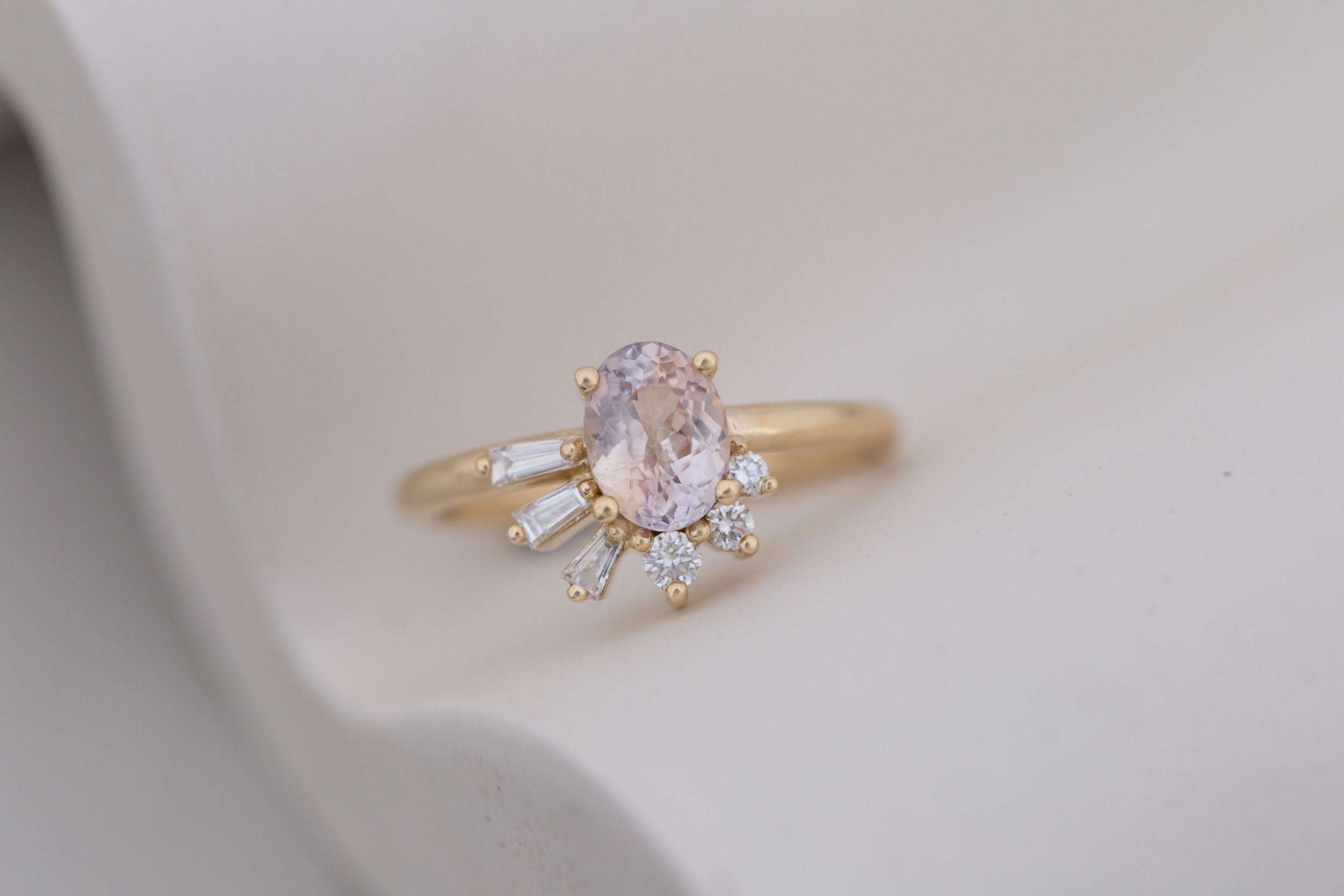 Sol Ring | Bicolor Oval Sapphire + Baguette and Round Diamond Cluster Engagement Ring 1.29 ct | 14k Recycled Gold | One of a Kind