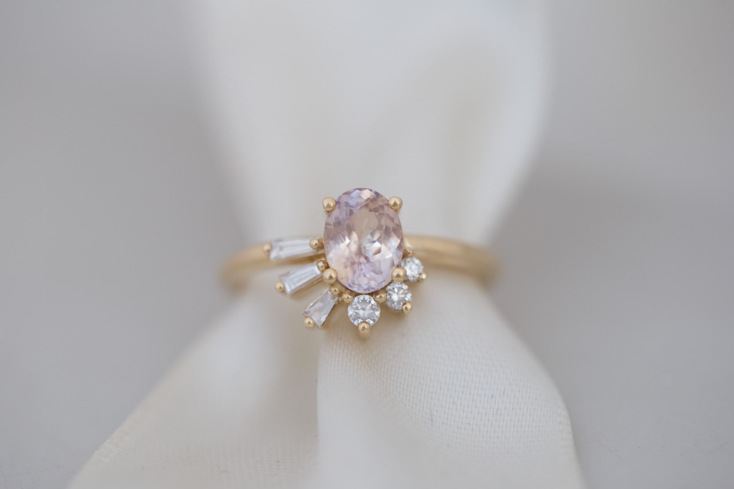 Sol Ring | Bicolor Oval Sapphire + Baguette and Round Diamond Cluster Engagement Ring 1.29 ct | 14k Recycled Gold | One of a Kind