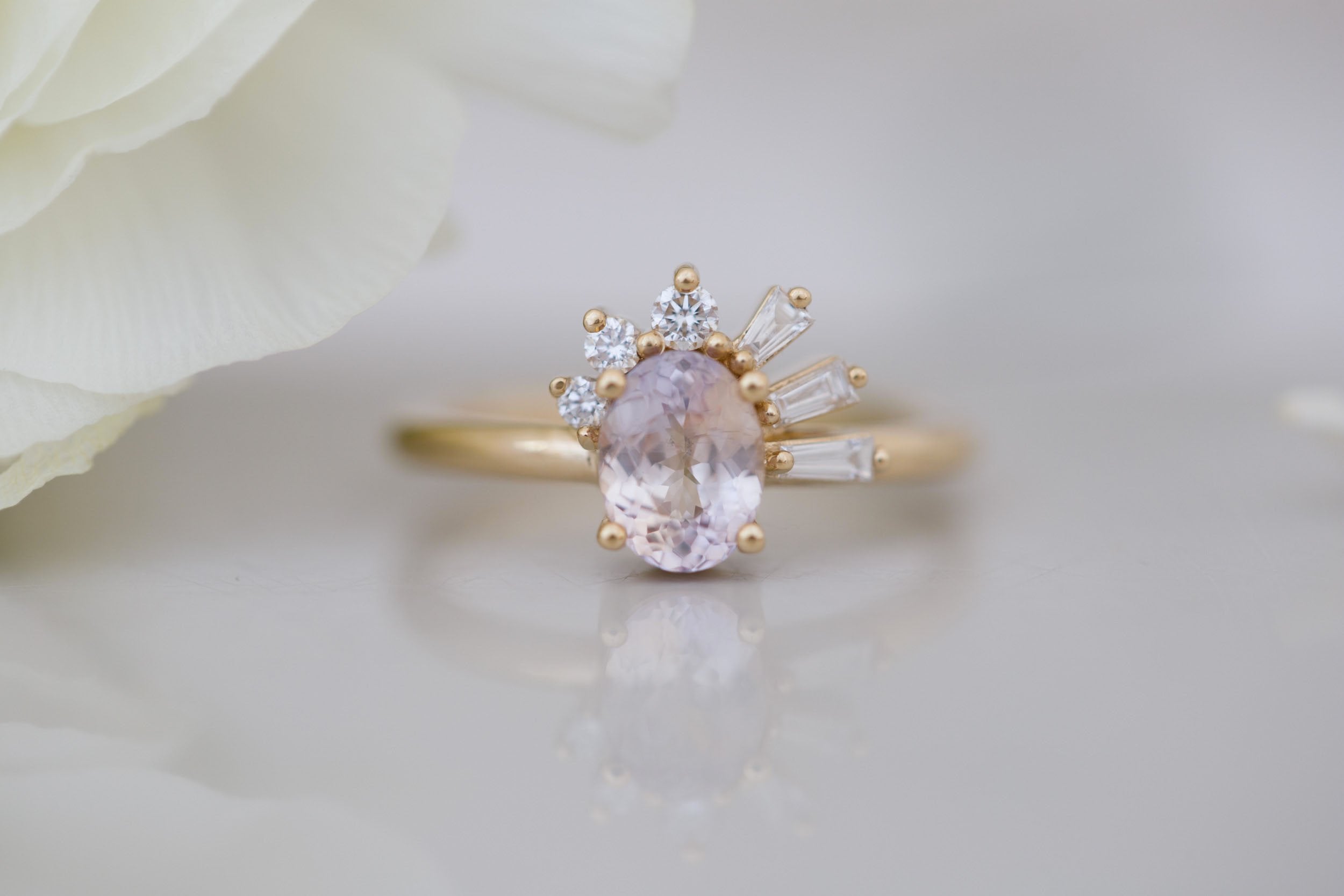 Sol Ring | Bicolor Oval Sapphire + Baguette and Round Diamond Cluster Engagement Ring 1.29 ct | 14k Recycled Gold | One of a Kind