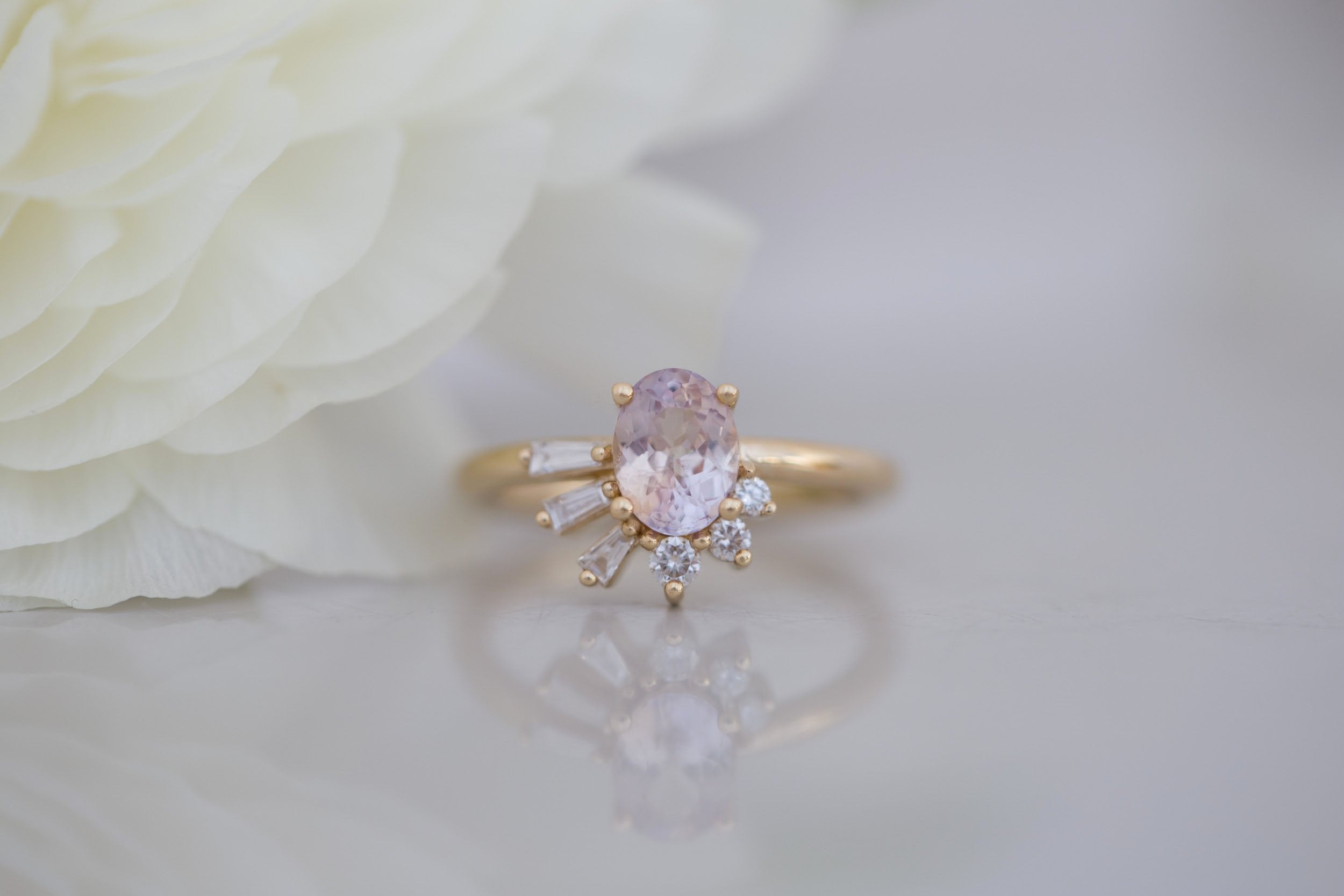 Sol Ring | Bicolor Oval Sapphire + Baguette and Round Diamond Cluster Engagement Ring 1.29 ct | 14k Recycled Gold | One of a Kind