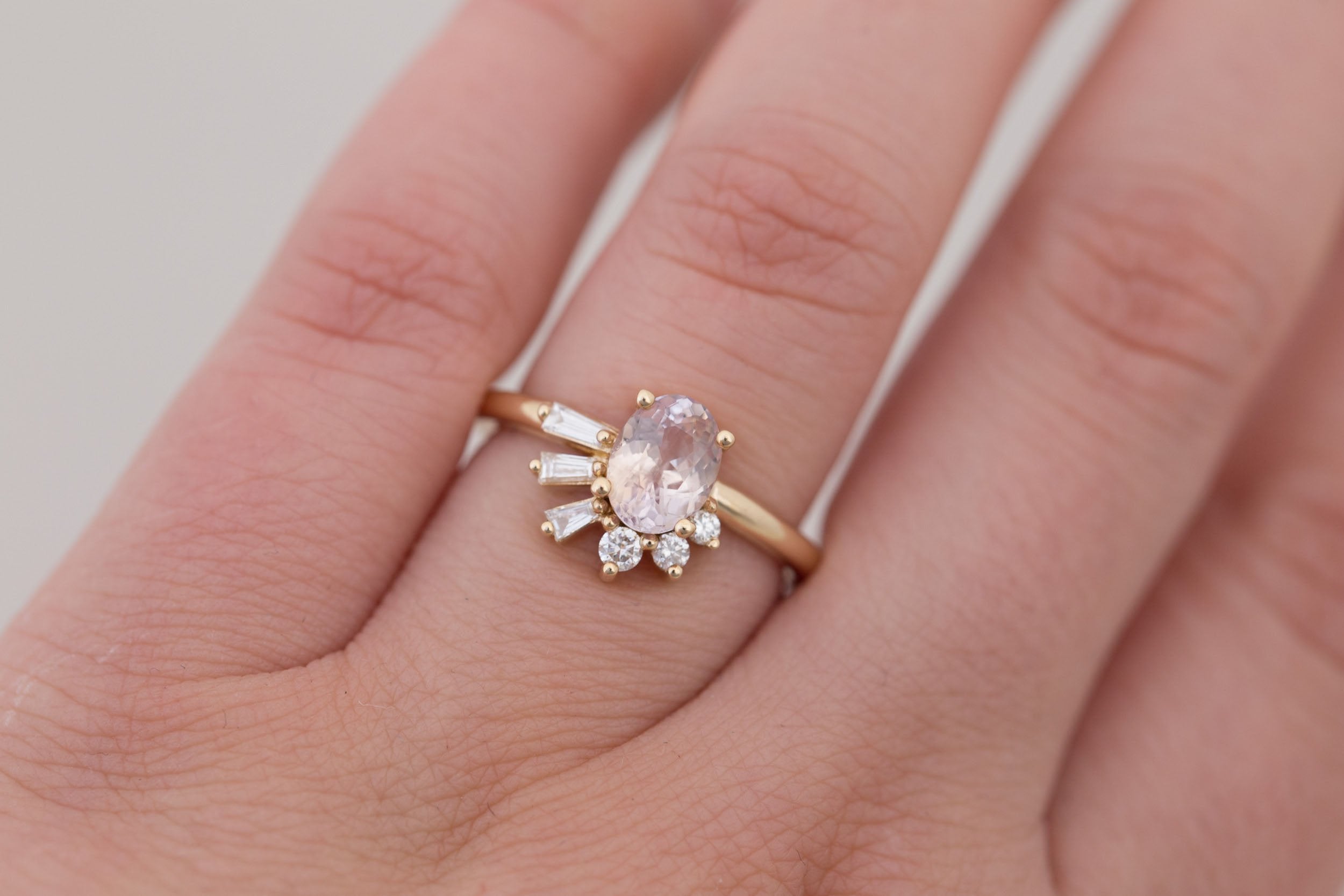 Sol Ring | Bicolor Oval Sapphire + Baguette and Round Diamond Cluster Engagement Ring 1.29 ct | 14k Recycled Gold | One of a Kind