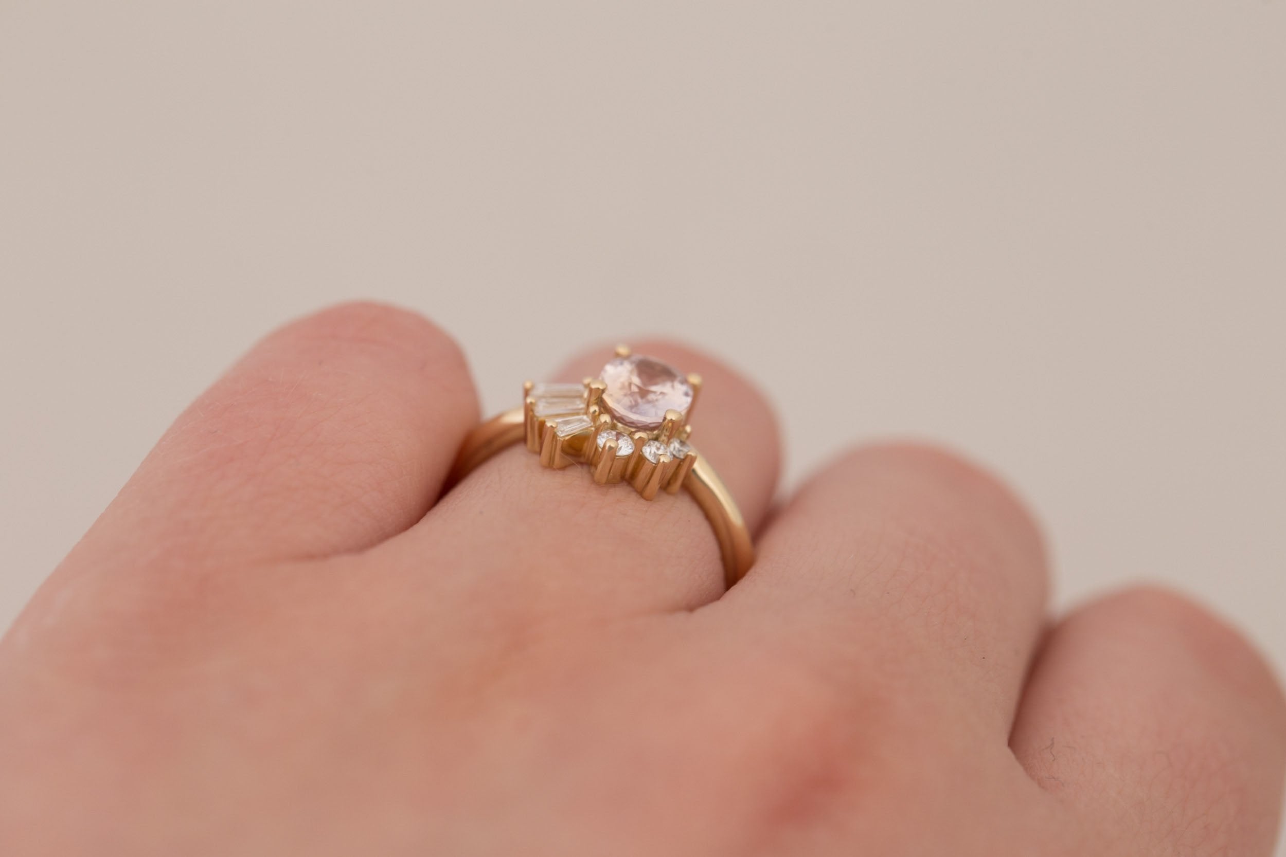 Sol Ring | Bicolor Oval Sapphire + Baguette and Round Diamond Cluster Engagement Ring 1.29 ct | 14k Recycled Gold | One of a Kind