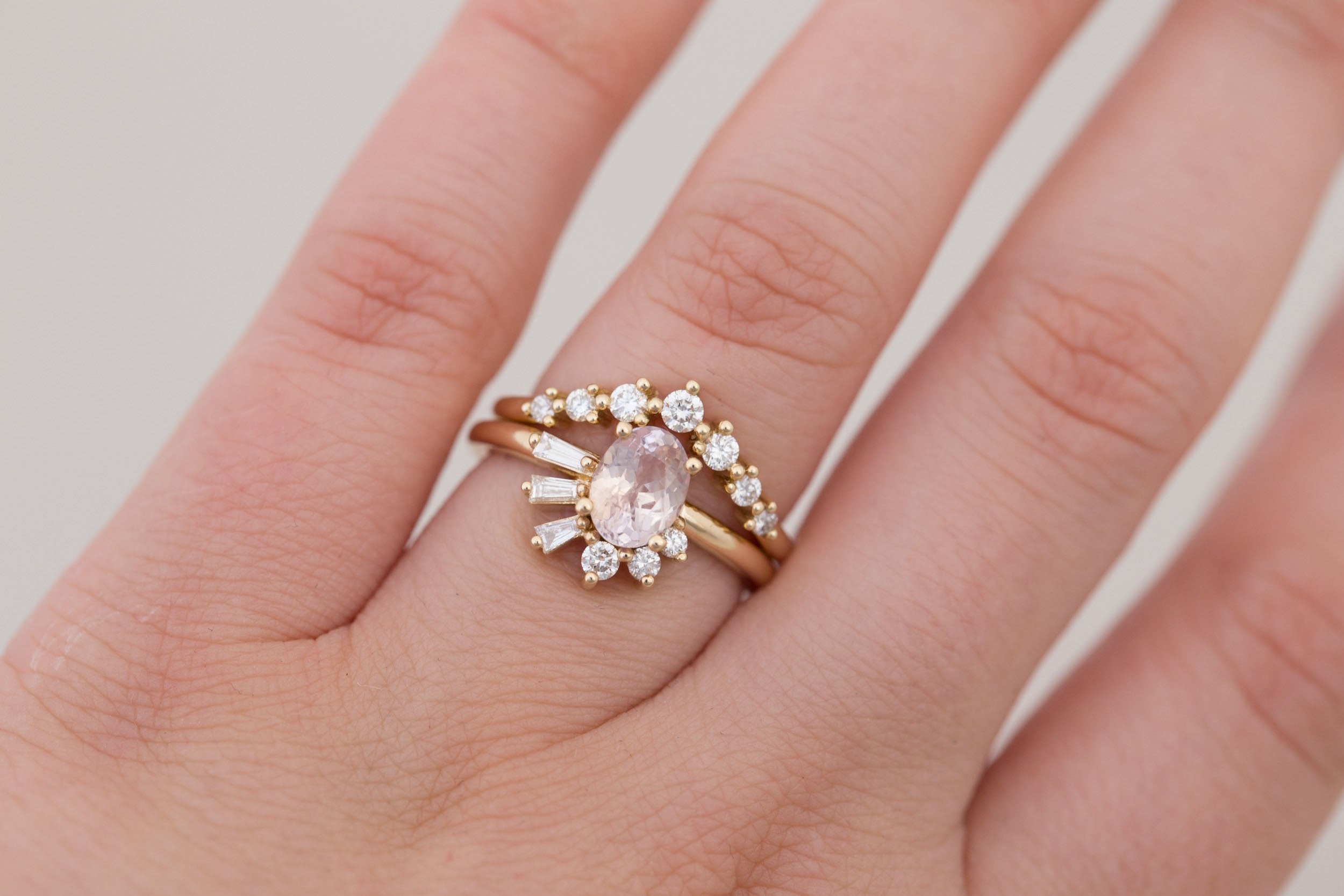 Sol Ring | Bicolor Oval Sapphire + Baguette and Round Diamond Cluster Engagement Ring 1.29 ct | 14k Recycled Gold | One of a Kind