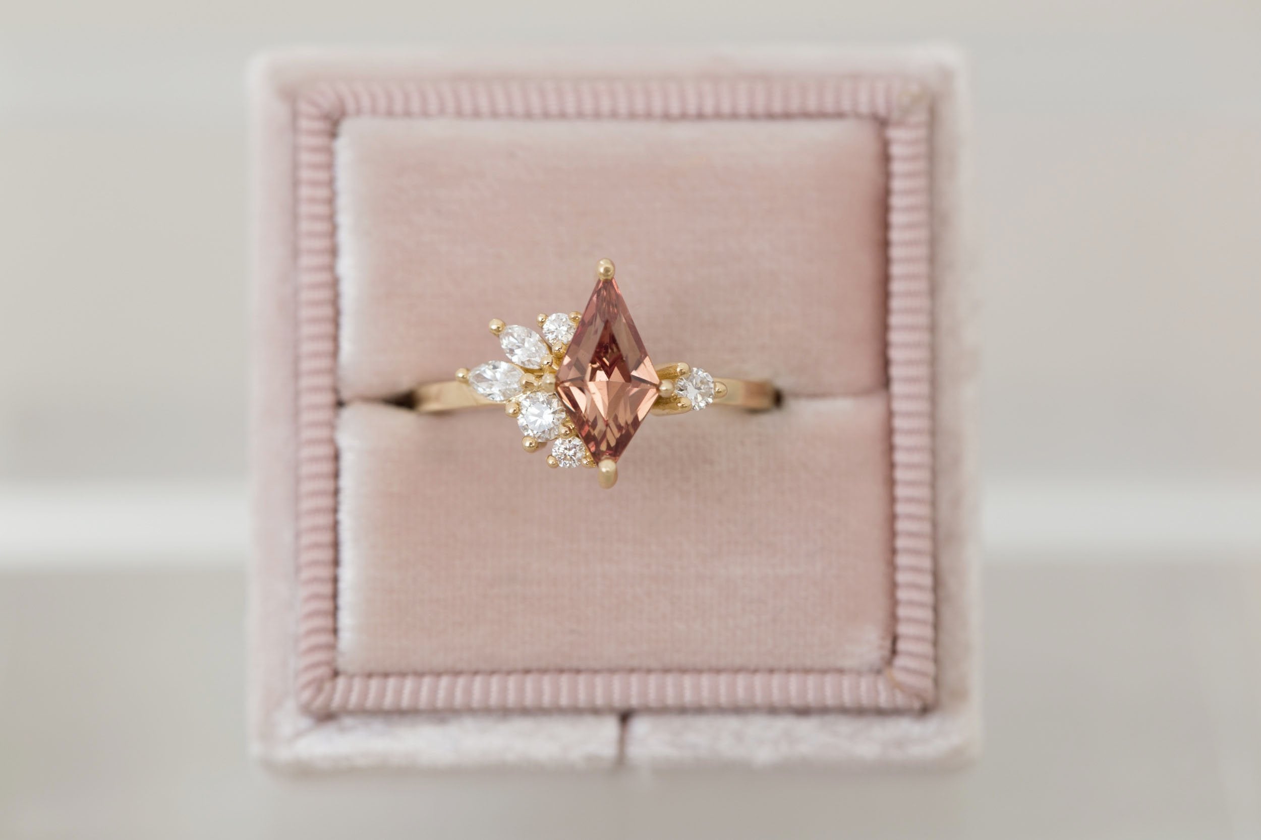 Alden Ring | Brown Sapphire Kite + Diamond Cluster Engagement Ring 1.30 ct | 14k Recycled Gold | One of a Kind