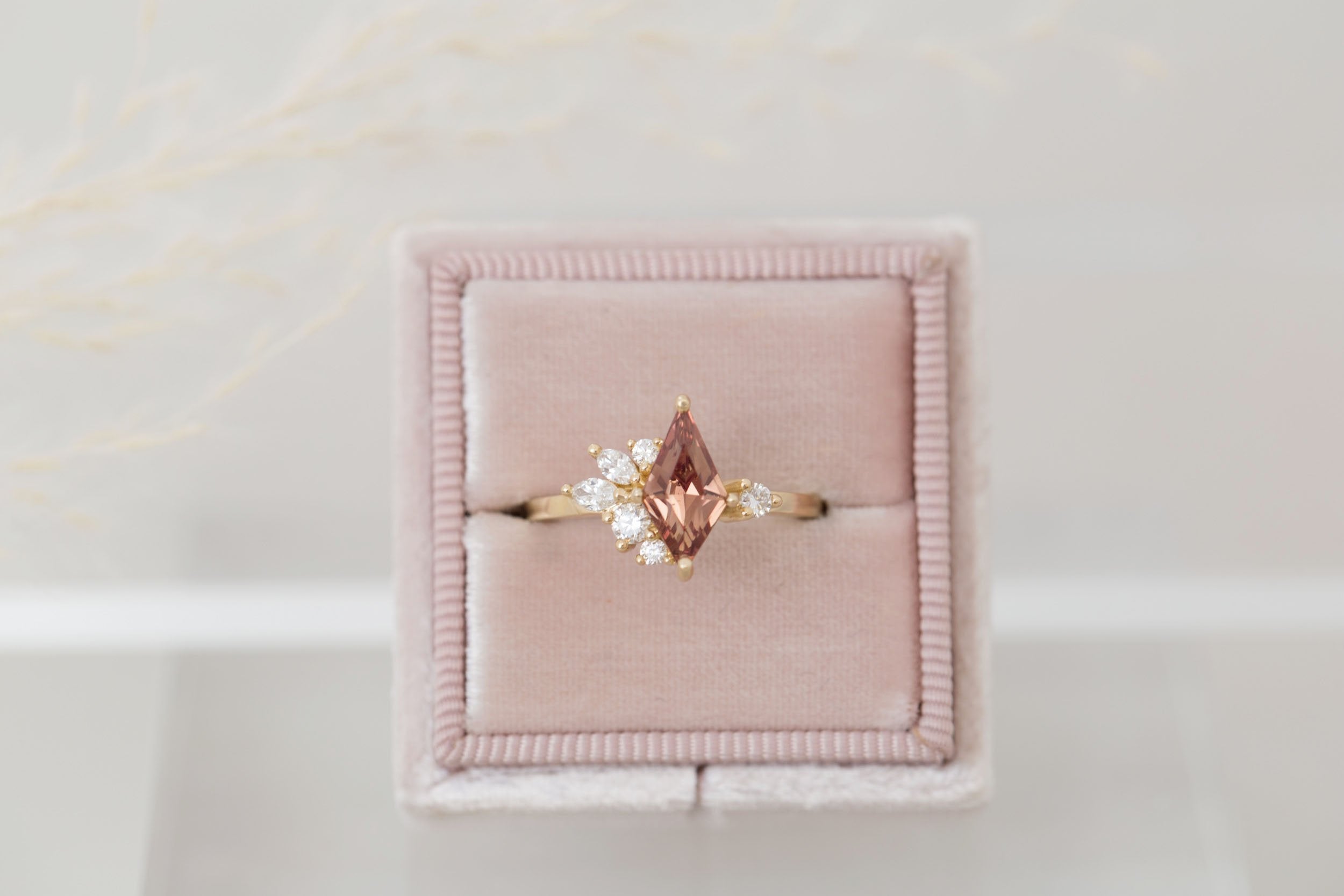 Alden Ring | Brown Sapphire Kite + Diamond Cluster Engagement Ring 1.30 ct | 14k Recycled Gold | One of a Kind