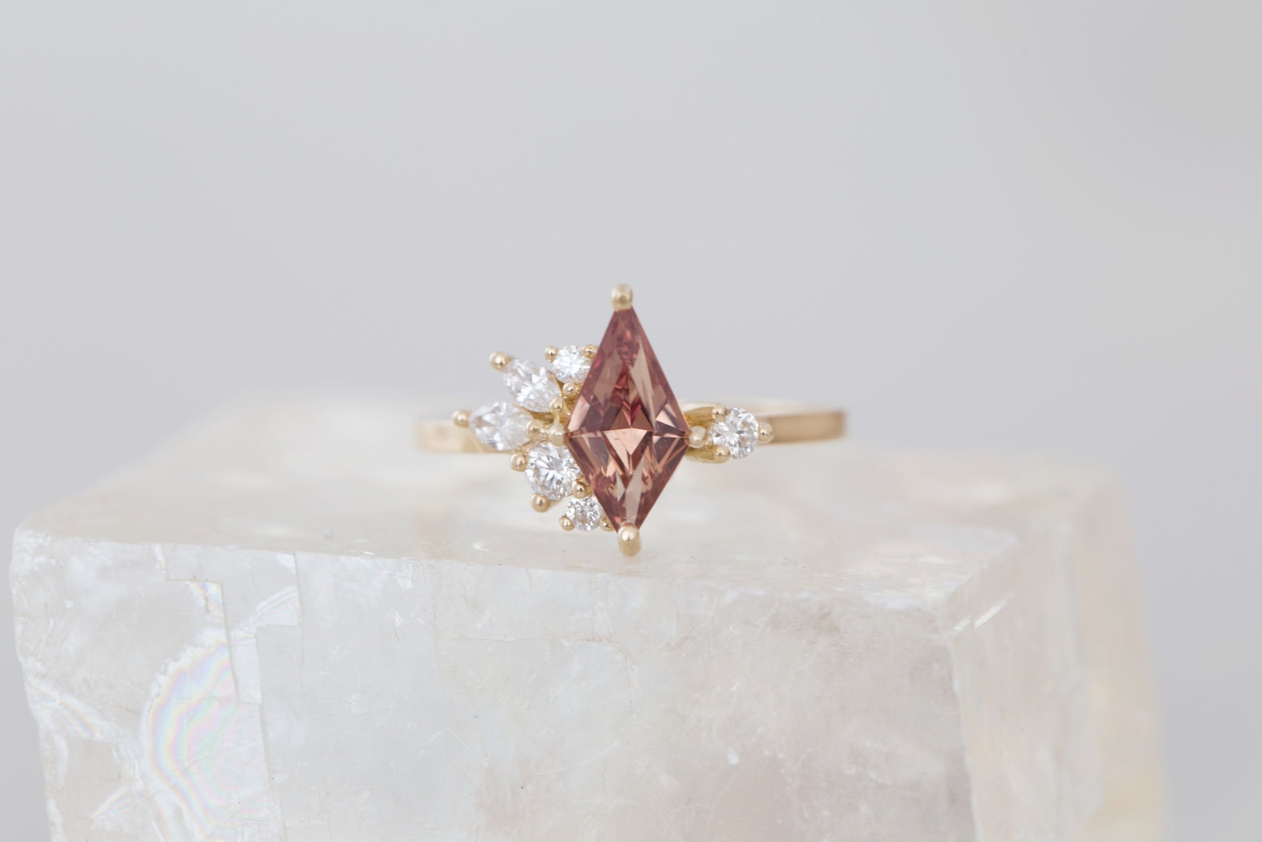 Alden Ring | Brown Sapphire Kite + Diamond Cluster Engagement Ring 1.30 ct | 14k Recycled Gold | One of a Kind